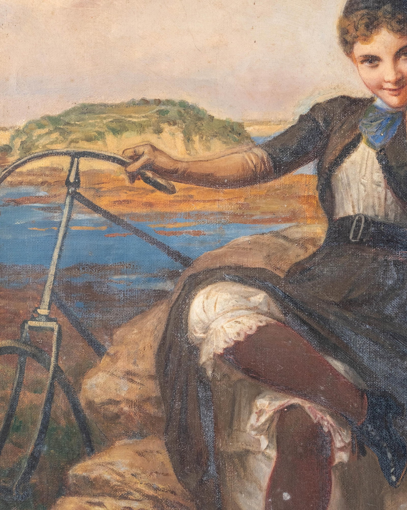 Henry (Henri) Picou Young Girl with Bicycle by the Seaside, Oil on Canvas Painting, Signed and Dated - 7