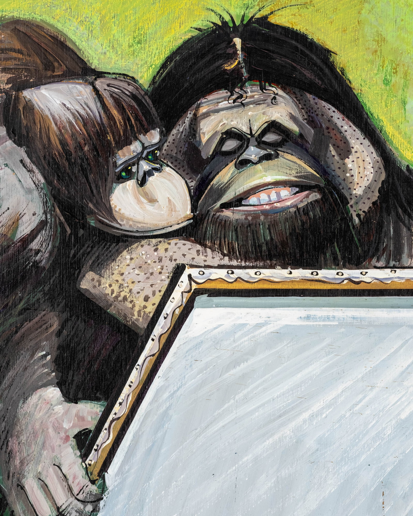 No Reserve: 'Art Critics' Satirical Monkey Oil Painting on Panel - 4