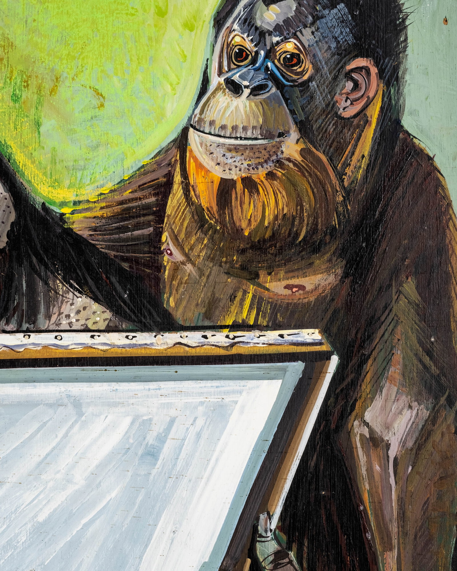No Reserve: 'Art Critics' Satirical Monkey Oil Painting on Panel - 5