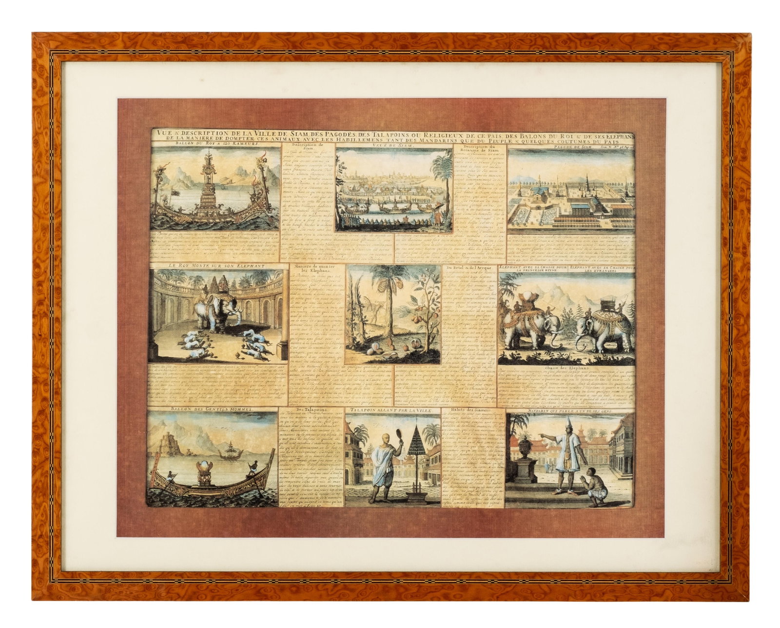 No Reserve: French 18th Century Hand-Colored Engravings Mounted Together, 'La Ville de Siam' - 3