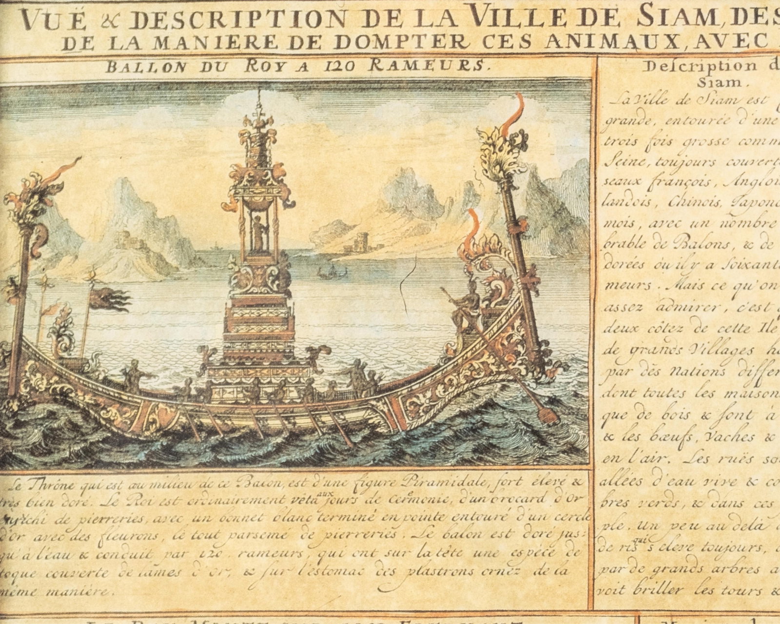 No Reserve: French 18th Century Hand-Colored Engravings Mounted Together, 'La Ville de Siam' - 4