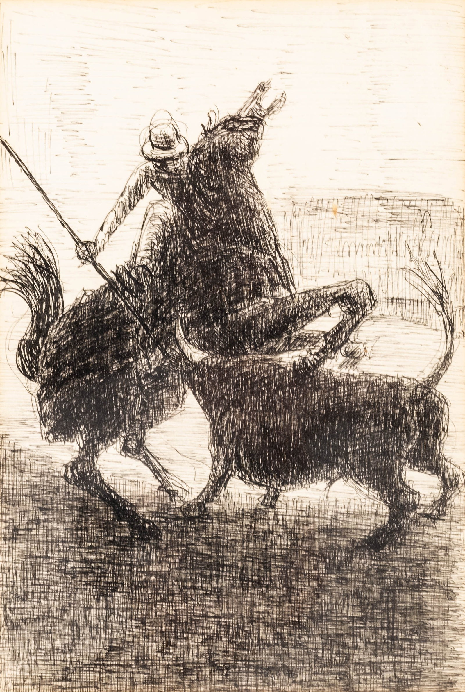 No Reserve: Mid-20th Century Spanish Bullfighting Pen & Ink Drawing - 2