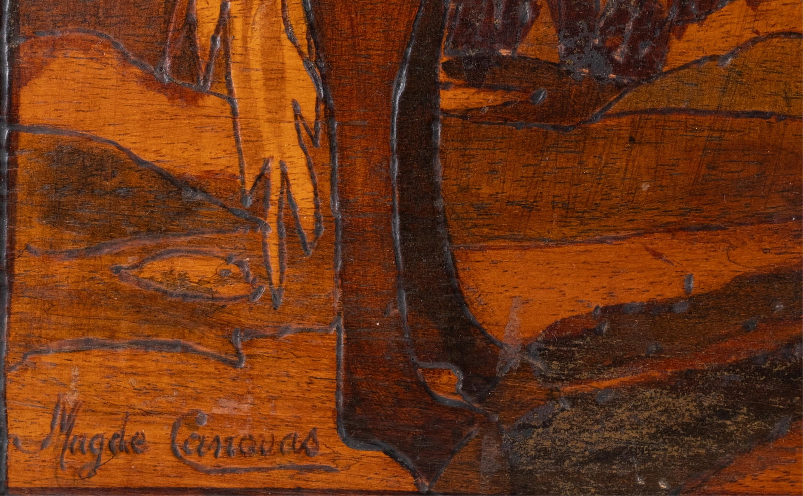 No Reserve: Mag de Canovas, Art Nouveau Signed Wood scenic Panel, Circa 1900 - 2