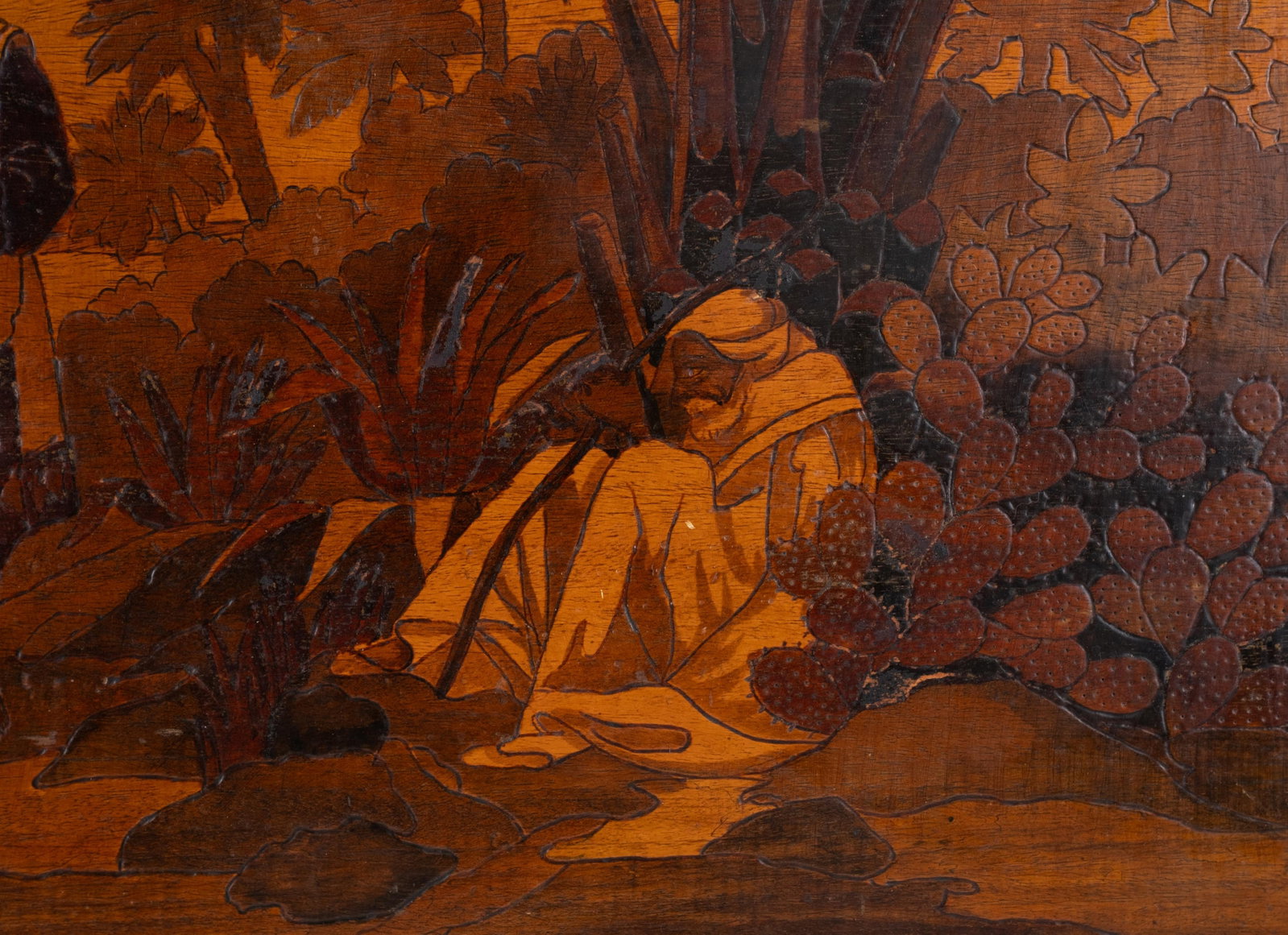 No Reserve: Mag de Canovas, Art Nouveau Signed Wood scenic Panel, Circa 1900 - 9