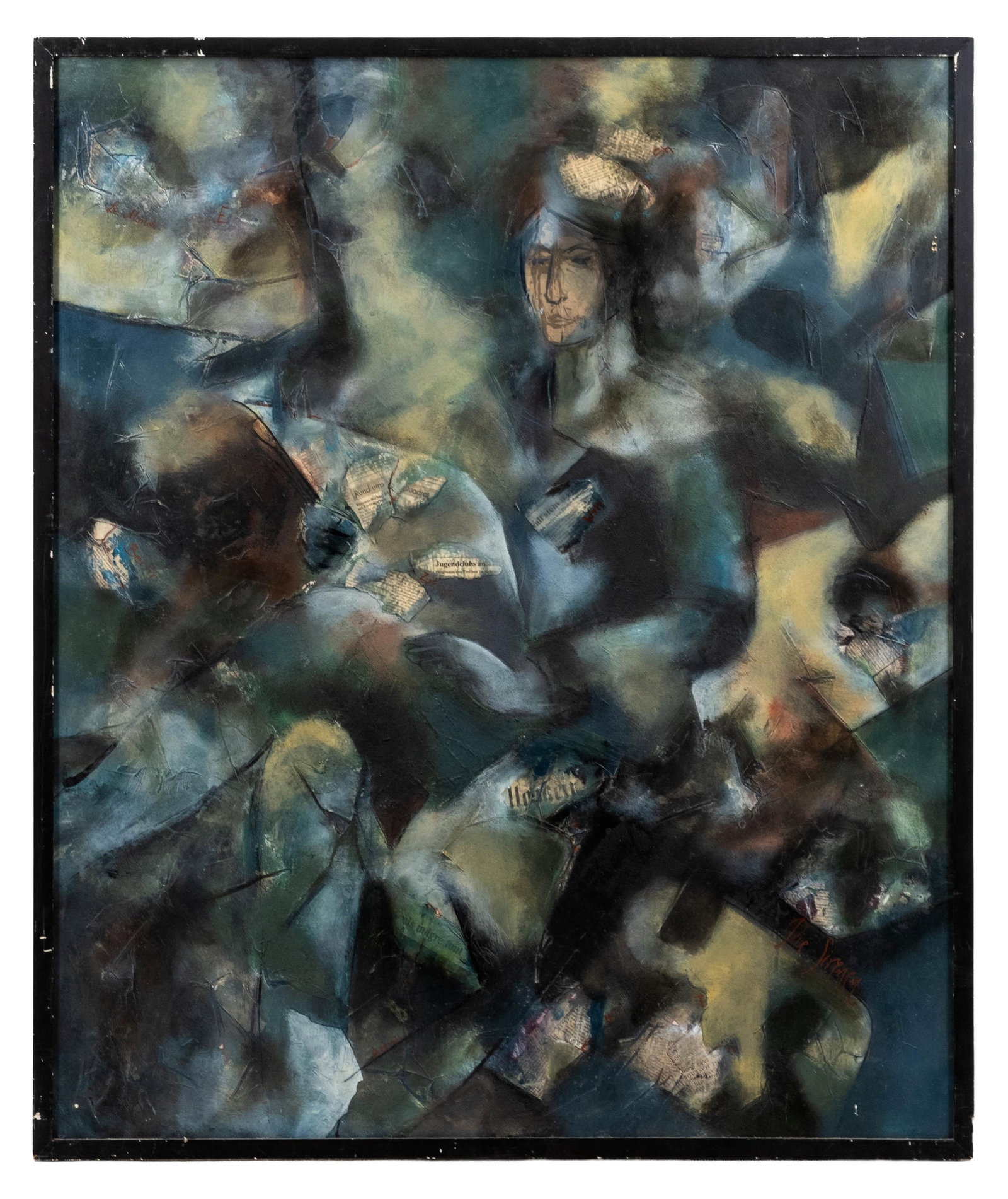 No Reserve: Signed illegibly Mixed Media Painting With Collage, 20th Century, German work (1 of 9)