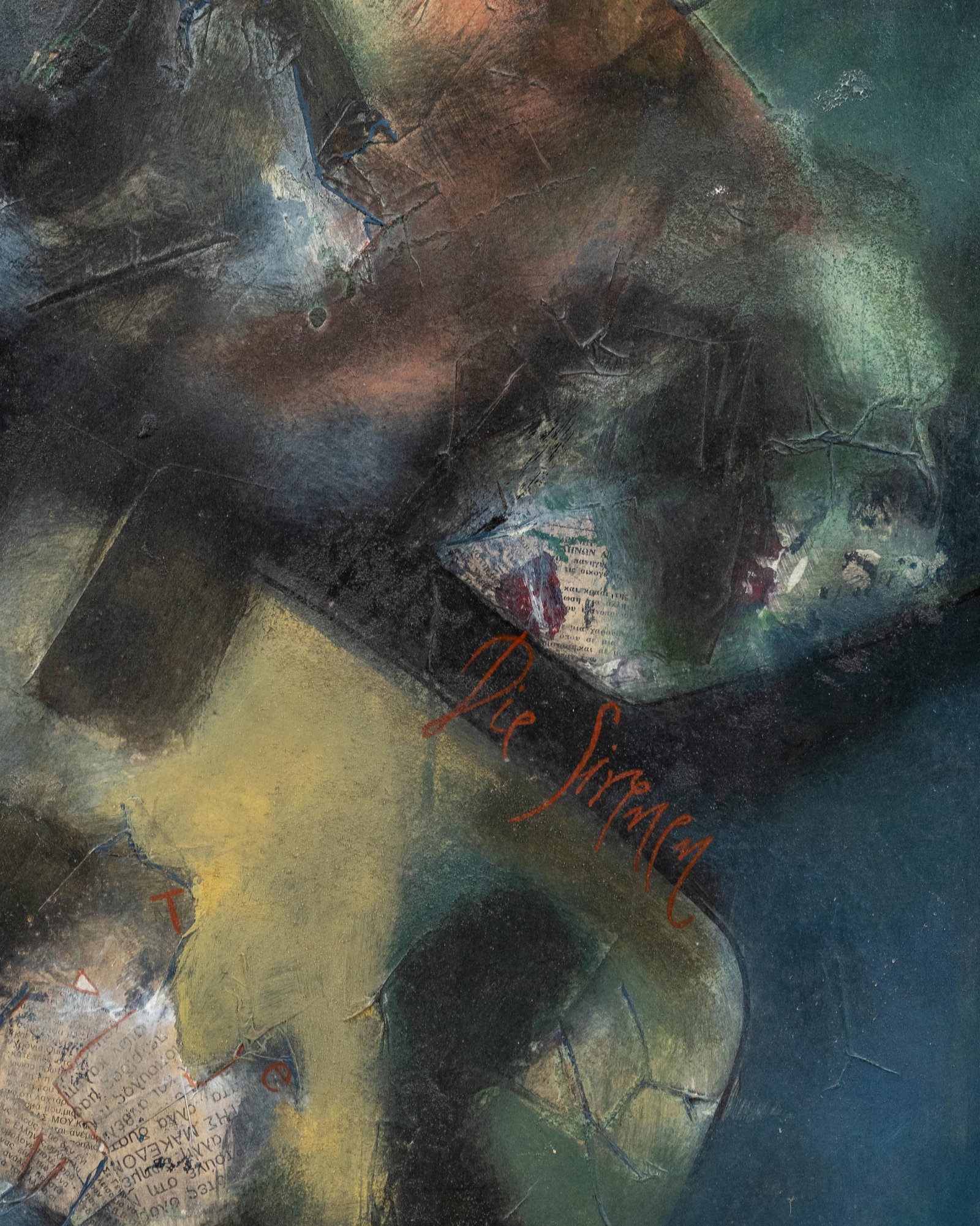 No Reserve: Signed illegibly Mixed Media Painting With Collage, 20th Century, German work - 2