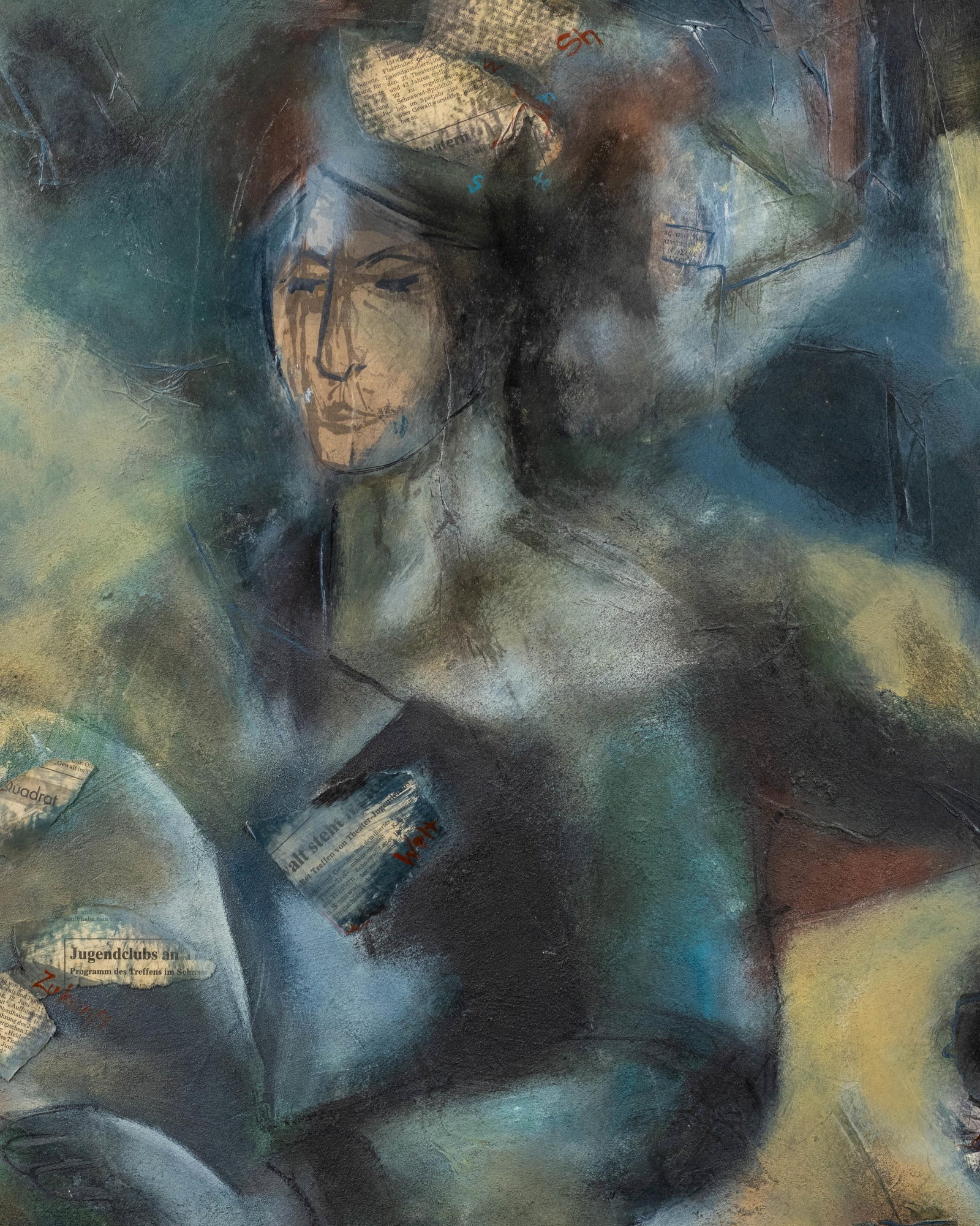 No Reserve: Signed illegibly Mixed Media Painting With Collage, 20th Century, German work - 6