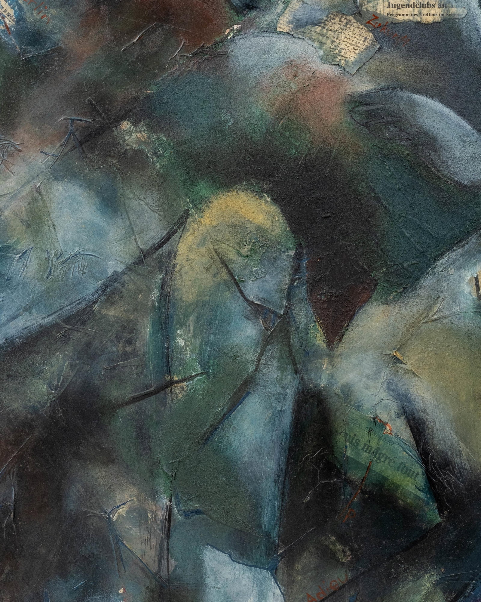 No Reserve: Signed illegibly Mixed Media Painting With Collage, 20th Century, German work - 8