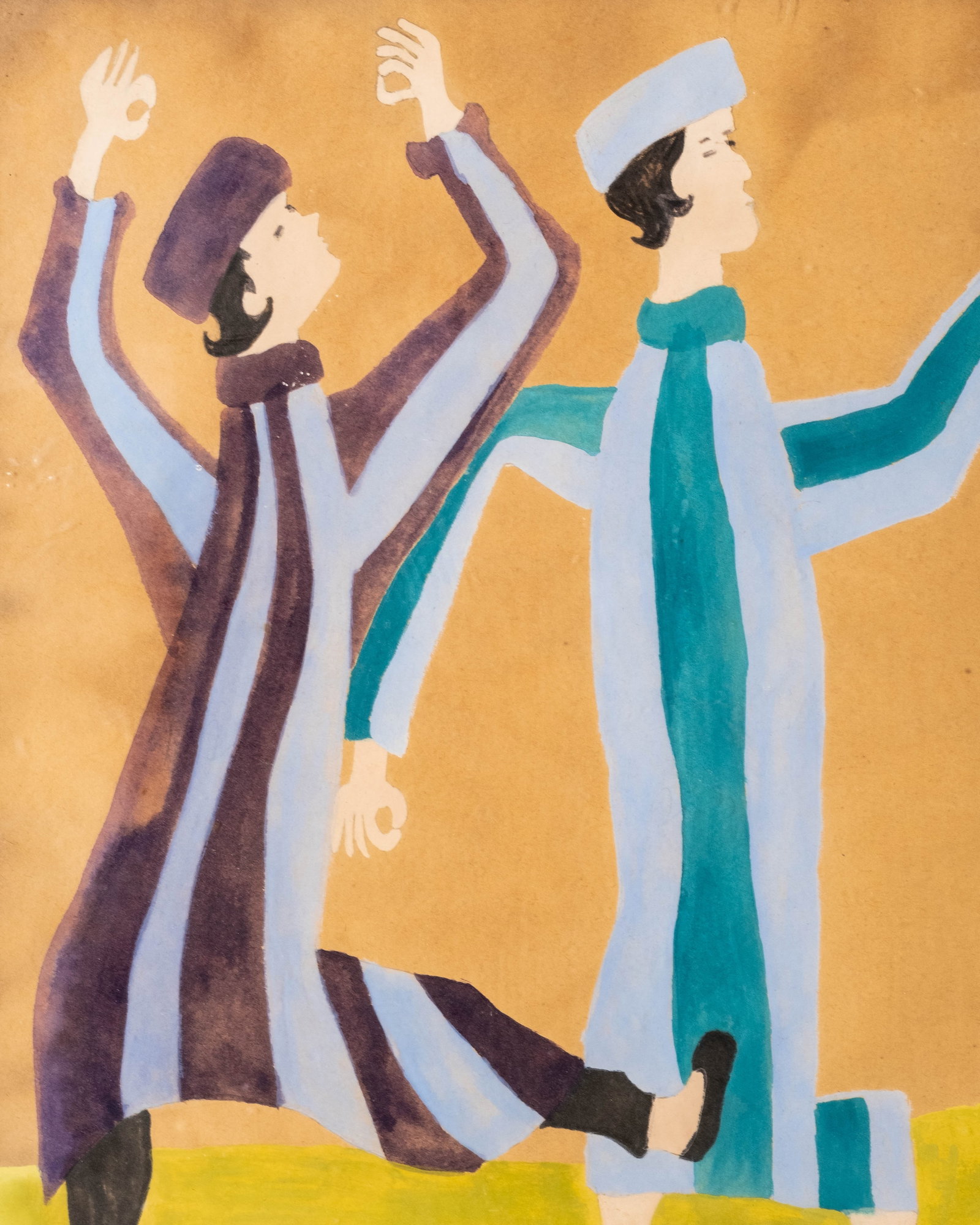 No Reserve: Modernist Gouache of Dancing Hasidic Figures - 4