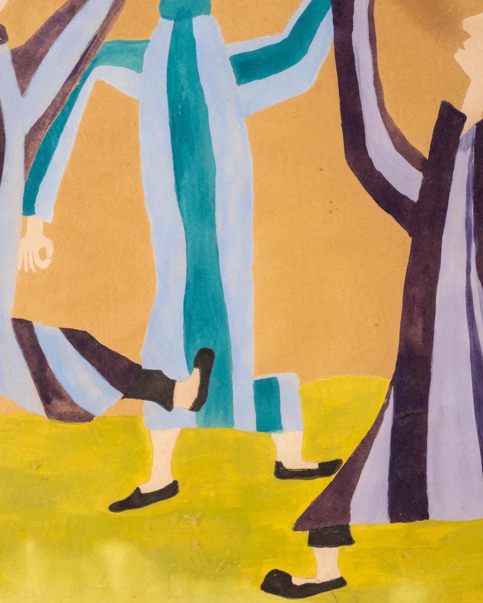 No Reserve: Modernist Gouache of Dancing Hasidic Figures - 5