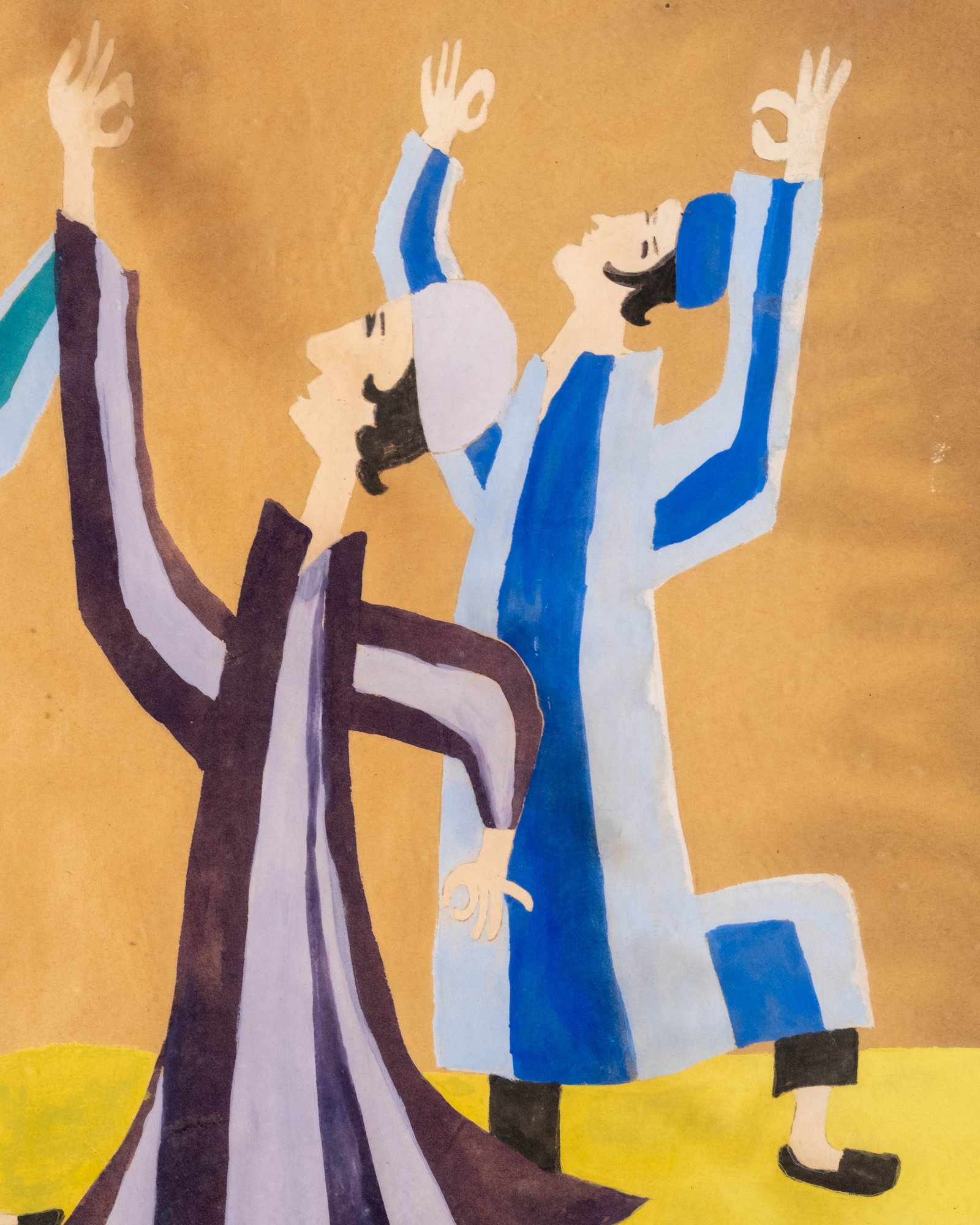 No Reserve: Modernist Gouache of Dancing Hasidic Figures - 6