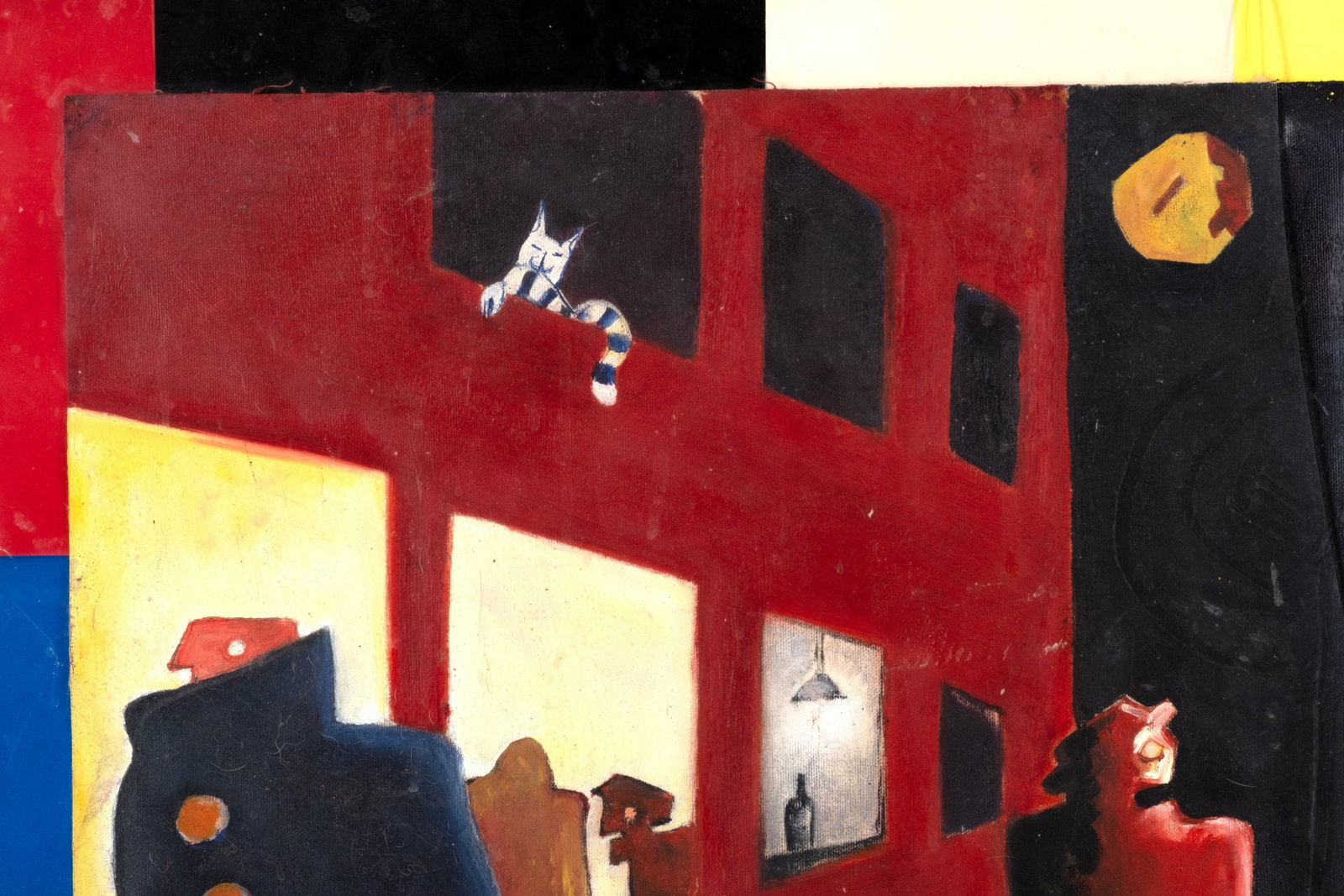 No Reserve: Mystery Artist: Social Surrealist Figurative Oil Painting with Dogs - 4