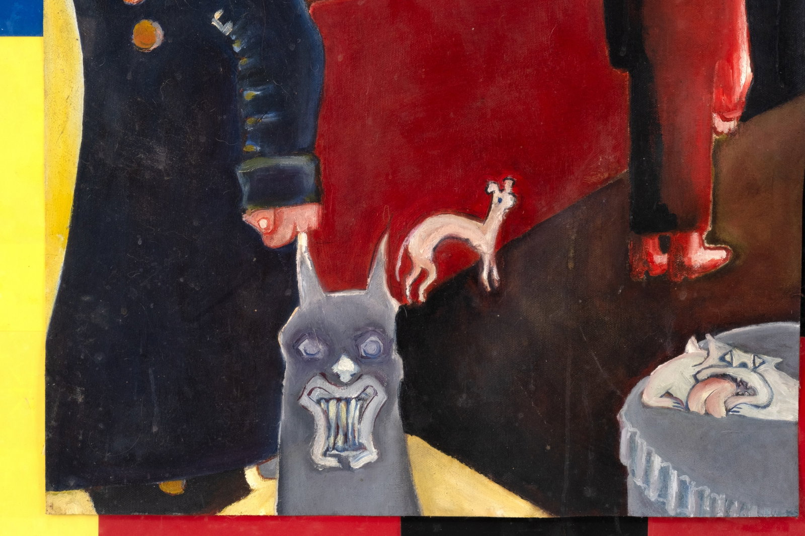 No Reserve: Mystery Artist: Social Surrealist Figurative Oil Painting with Dogs - 5