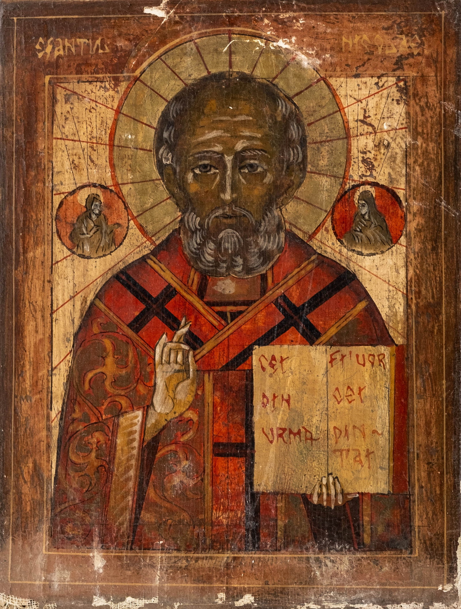 No Reserve: 19th Century Orthodox Icon of Saint Nicholas, Tempera on Wood Panel Painting (1 of 8)