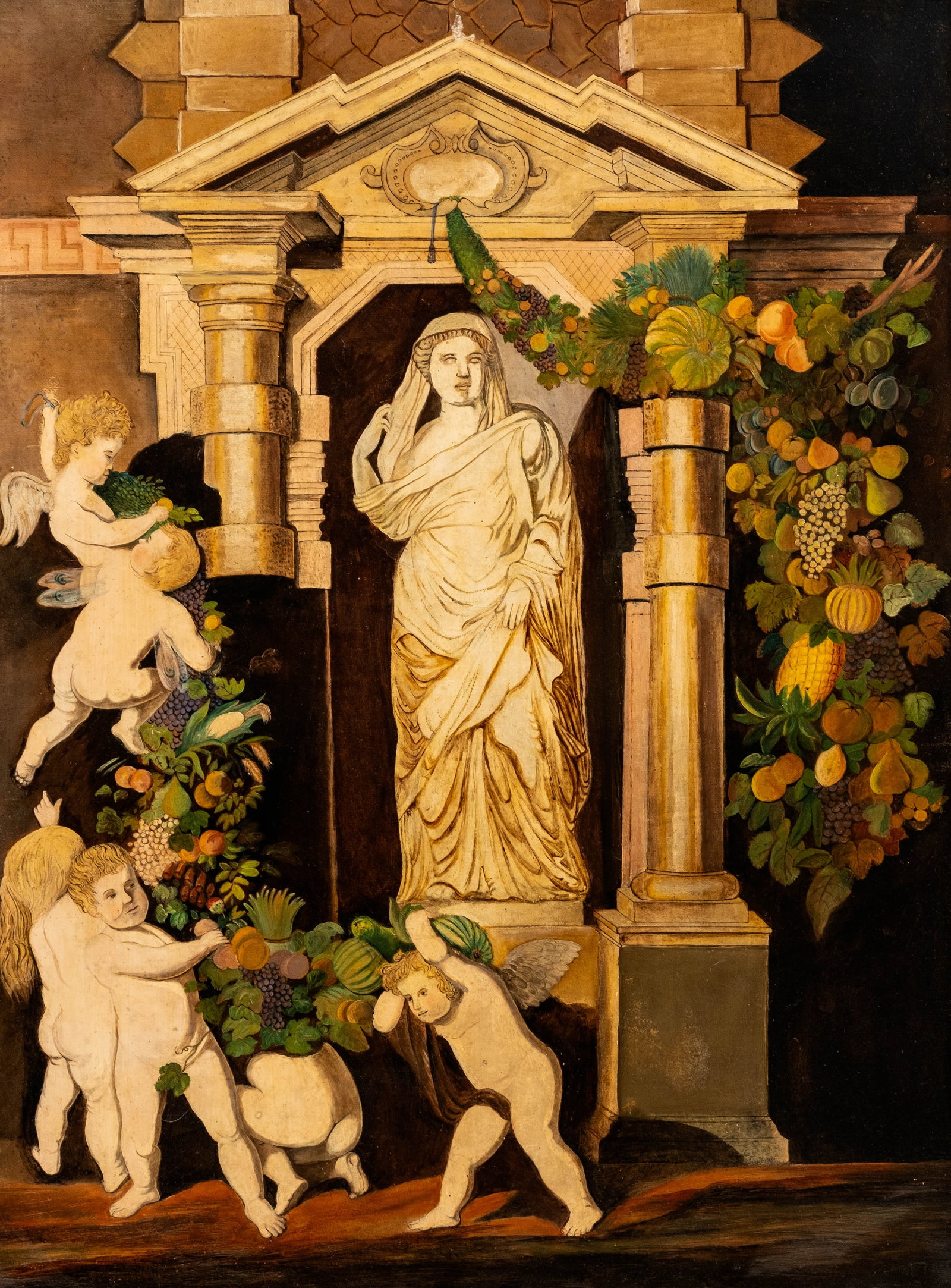 No Reserve: 18th/19th Century 'Statue of Ceres' Oil on Canvas Painting (1 of 9)