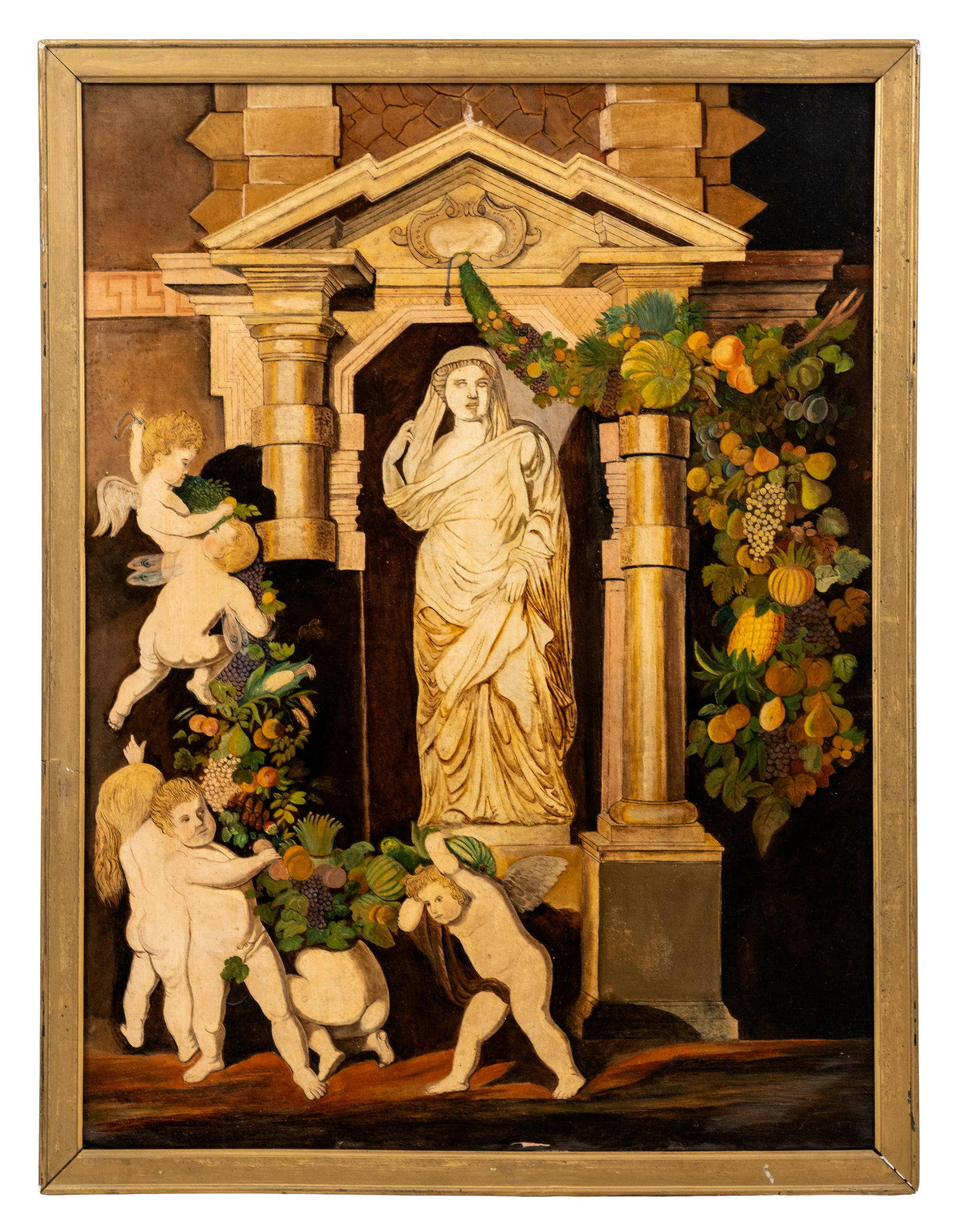 No Reserve: 18th/19th Century 'Statue of Ceres' Oil on Canvas Painting - 3