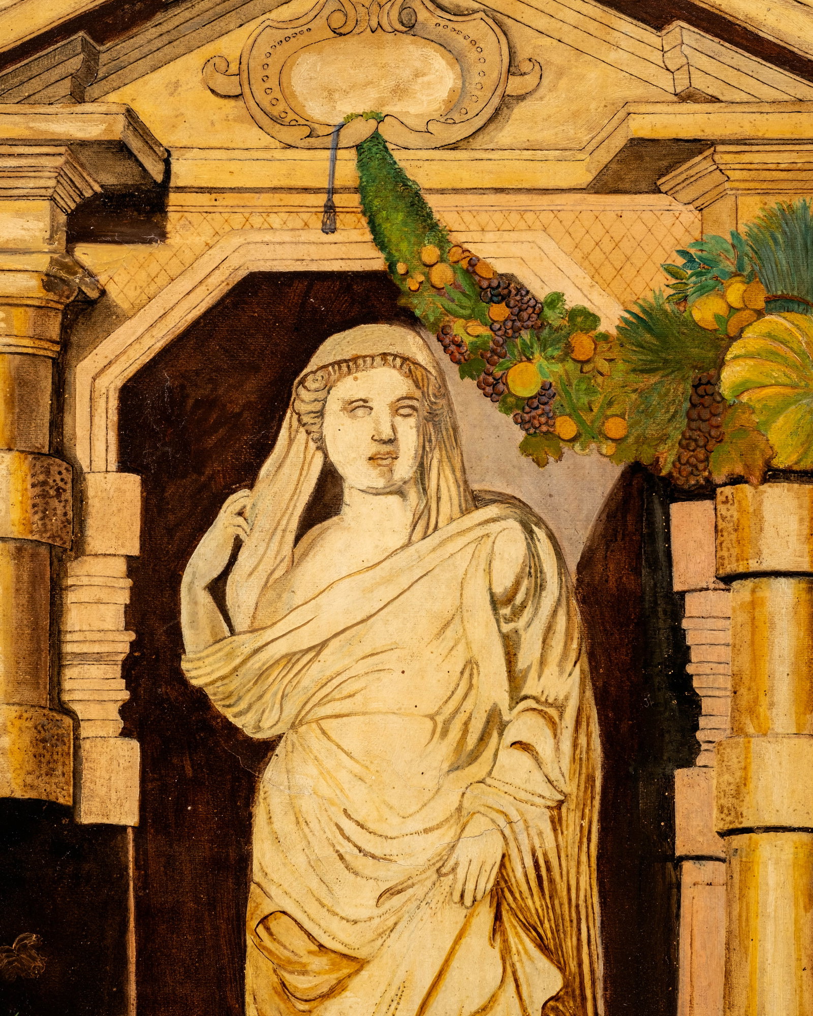 No Reserve: 18th/19th Century 'Statue of Ceres' Oil on Canvas Painting - 4