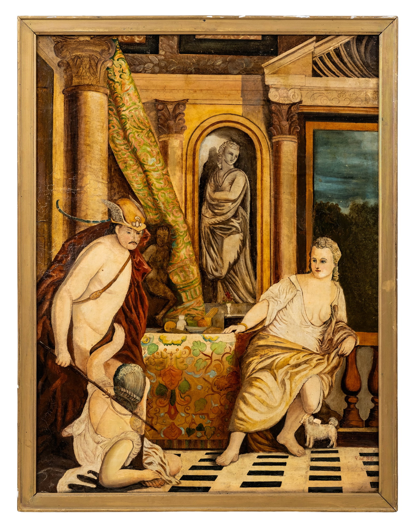 No Reserve: 18th/19th Century Neoclassical Mercury and Female Figure Oil Painting - 3