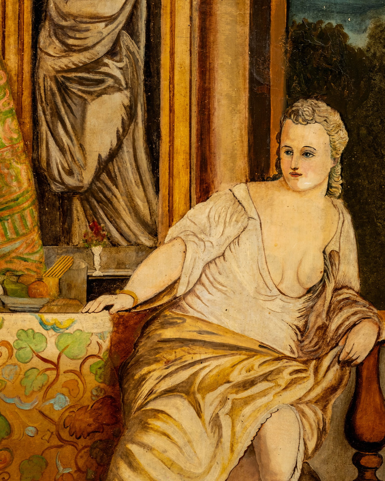 No Reserve: 18th/19th Century Neoclassical Mercury and Female Figure Oil Painting - 7