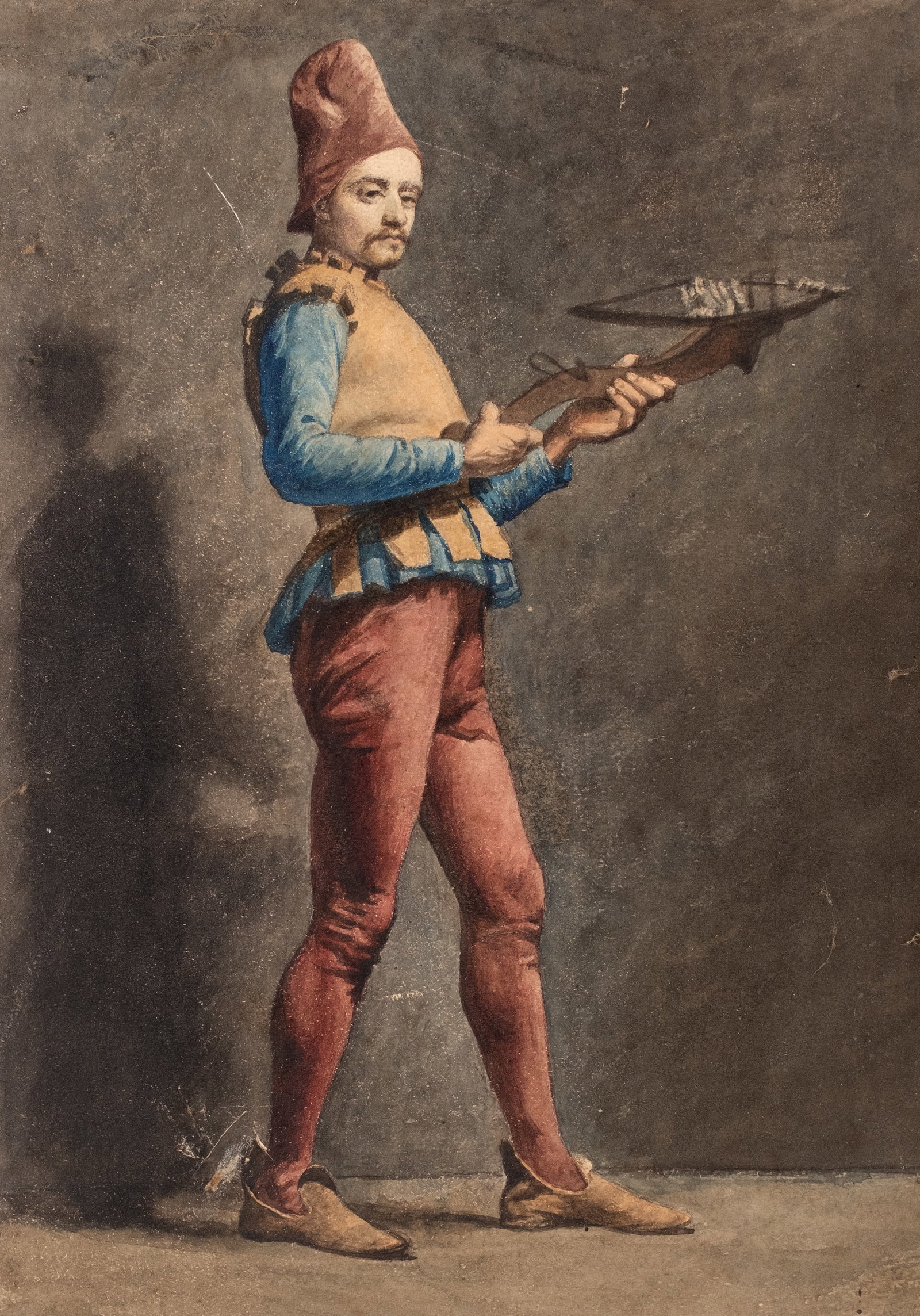 No Reserve: 19th Century French School Watercolor of a Renaissance Crossbowman (1 of 8)