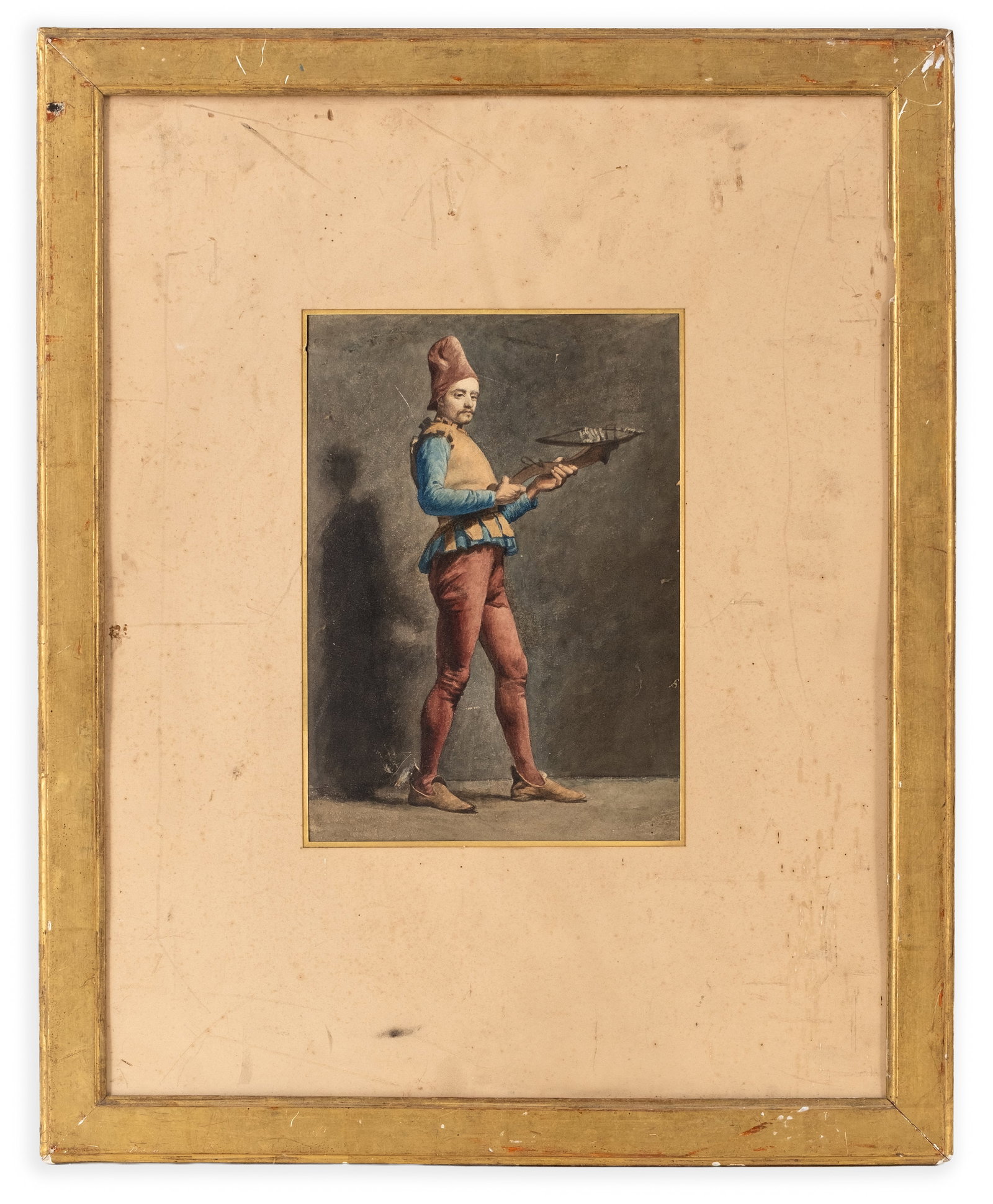 No Reserve: 19th Century French School Watercolor of a Renaissance Crossbowman - 3