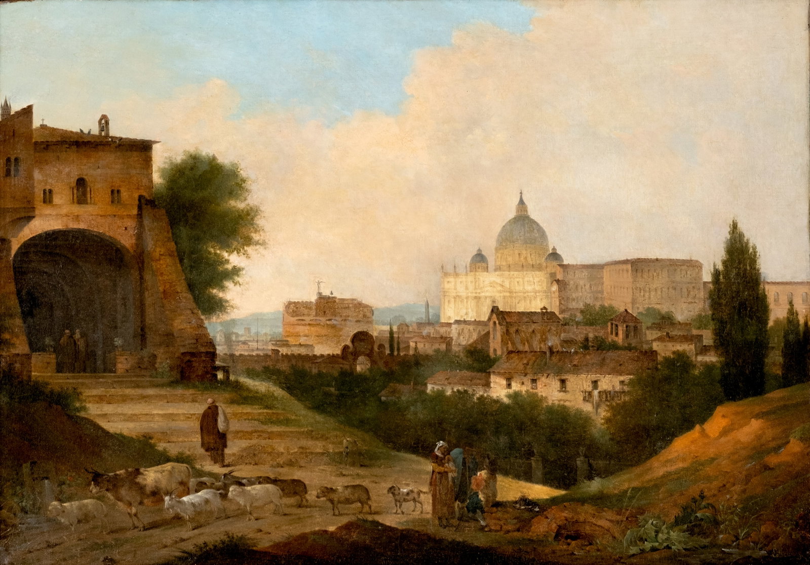 Mystery Artist Italian School, Signed? Rome with St. Peter's Basilica and Castel Sant'Angelo Oil - 2