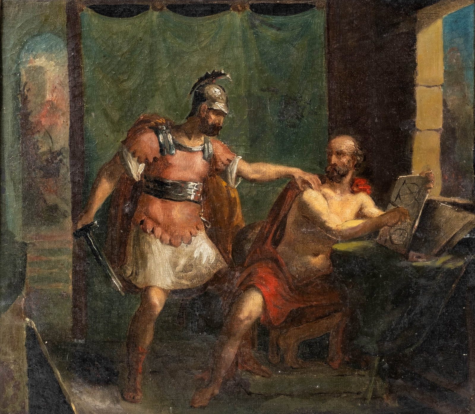 No Reserve: Joseph Marie Vien (attrib) The Death of Archimedes Oil Painting, Circa 1800 (1 of 7)