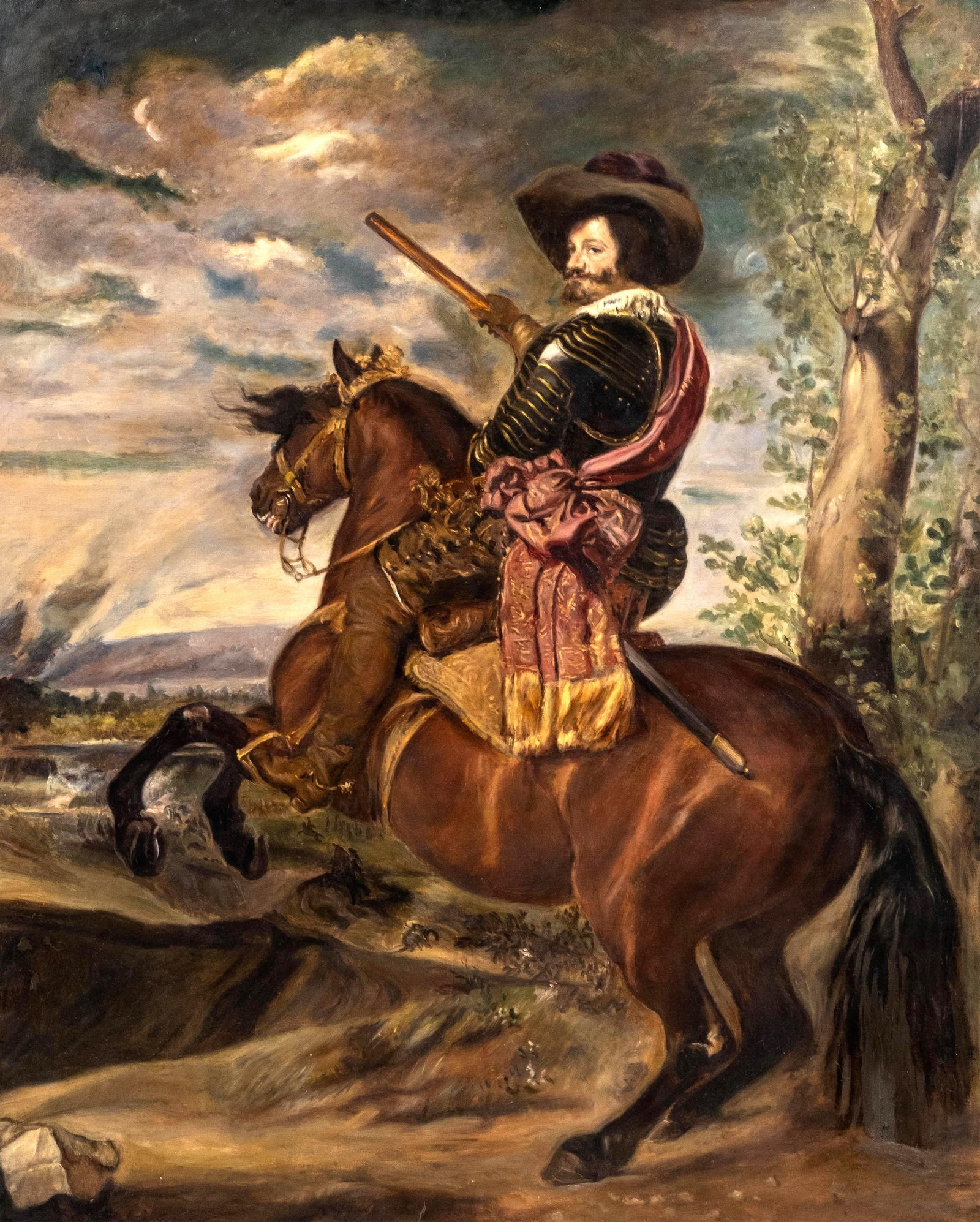 No Reserve: Portrait of Gaspar de Guzmán, Count-Duke of Olivares on Horseback, oil painting on - 2