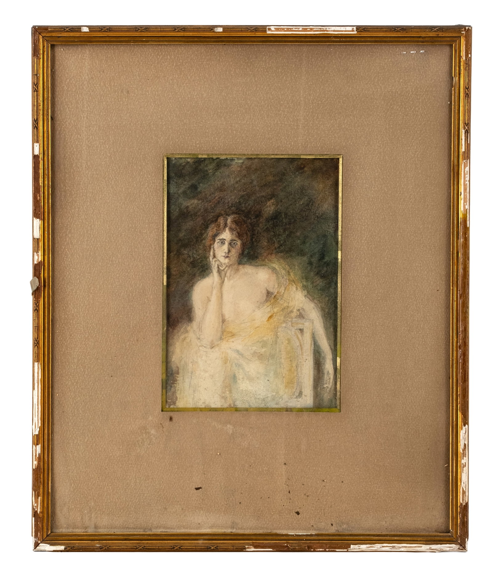 No Reserve: Mystery Artist: Late 19th Century Seated Woman Portrait Watercolor Painting (1 of 5)