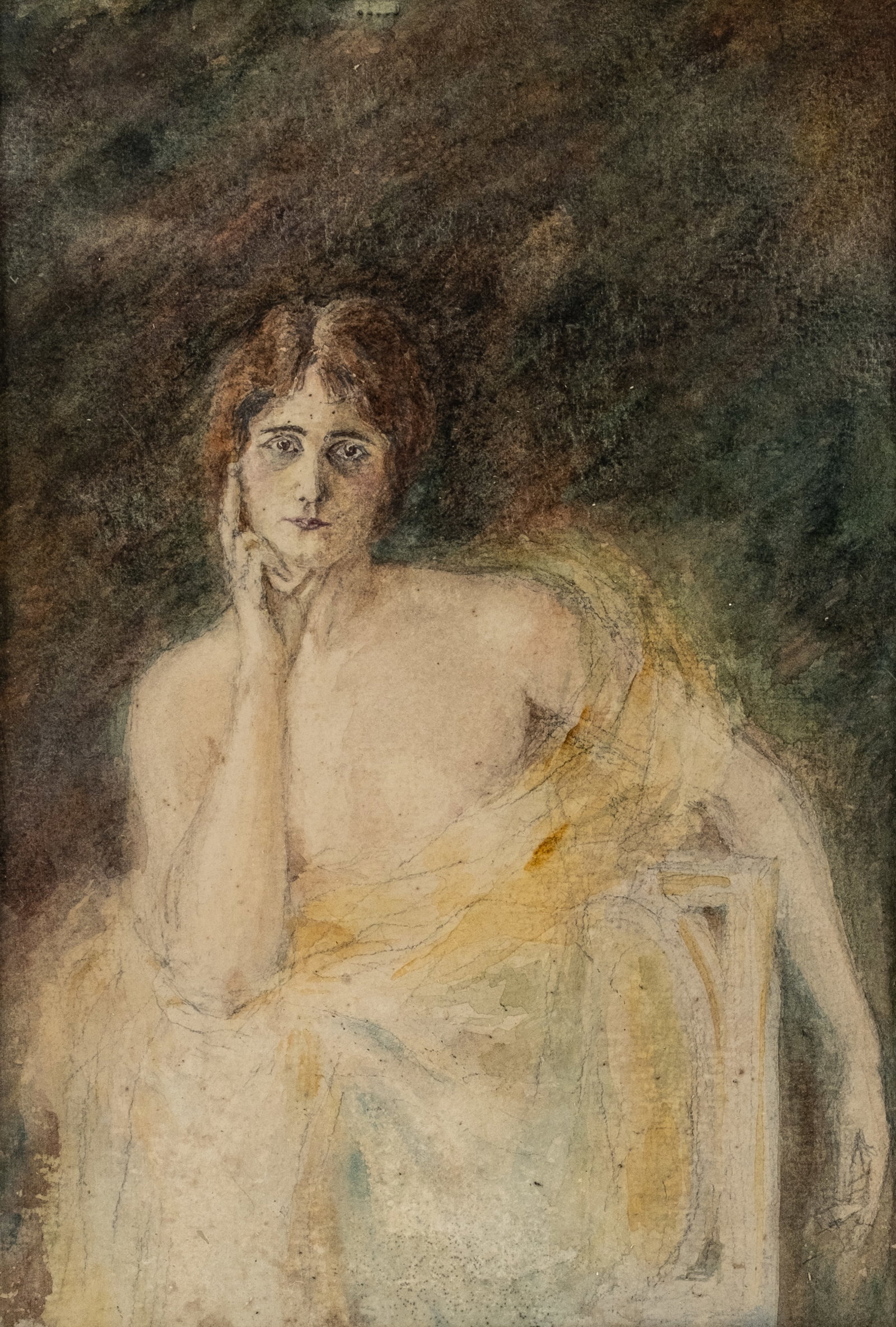 No Reserve: Mystery Artist: Late 19th Century Seated Woman Portrait Watercolor Painting - 2