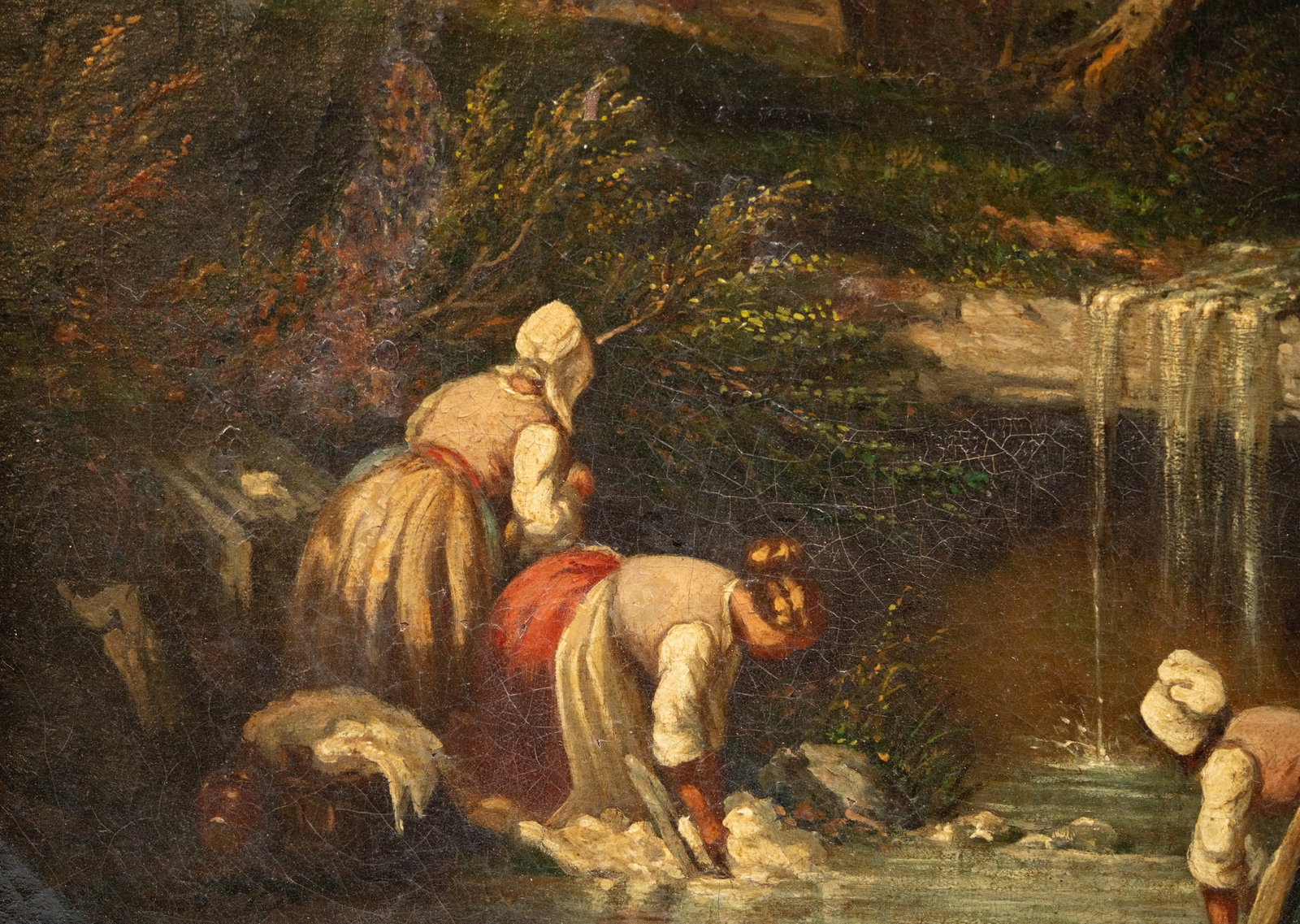 Mystery Artist circa 1800 European School 'Laundry Day' Oil on Canvas Painting - 4