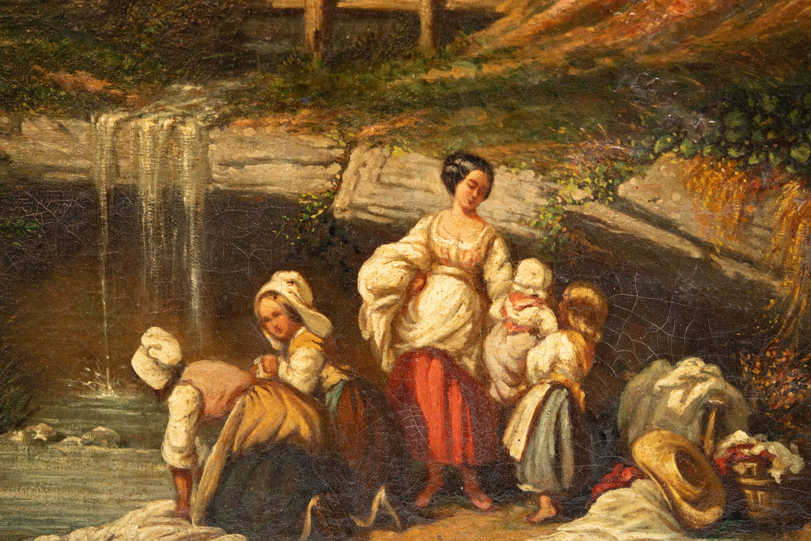 Mystery Artist circa 1800 European School 'Laundry Day' Oil on Canvas Painting - 5