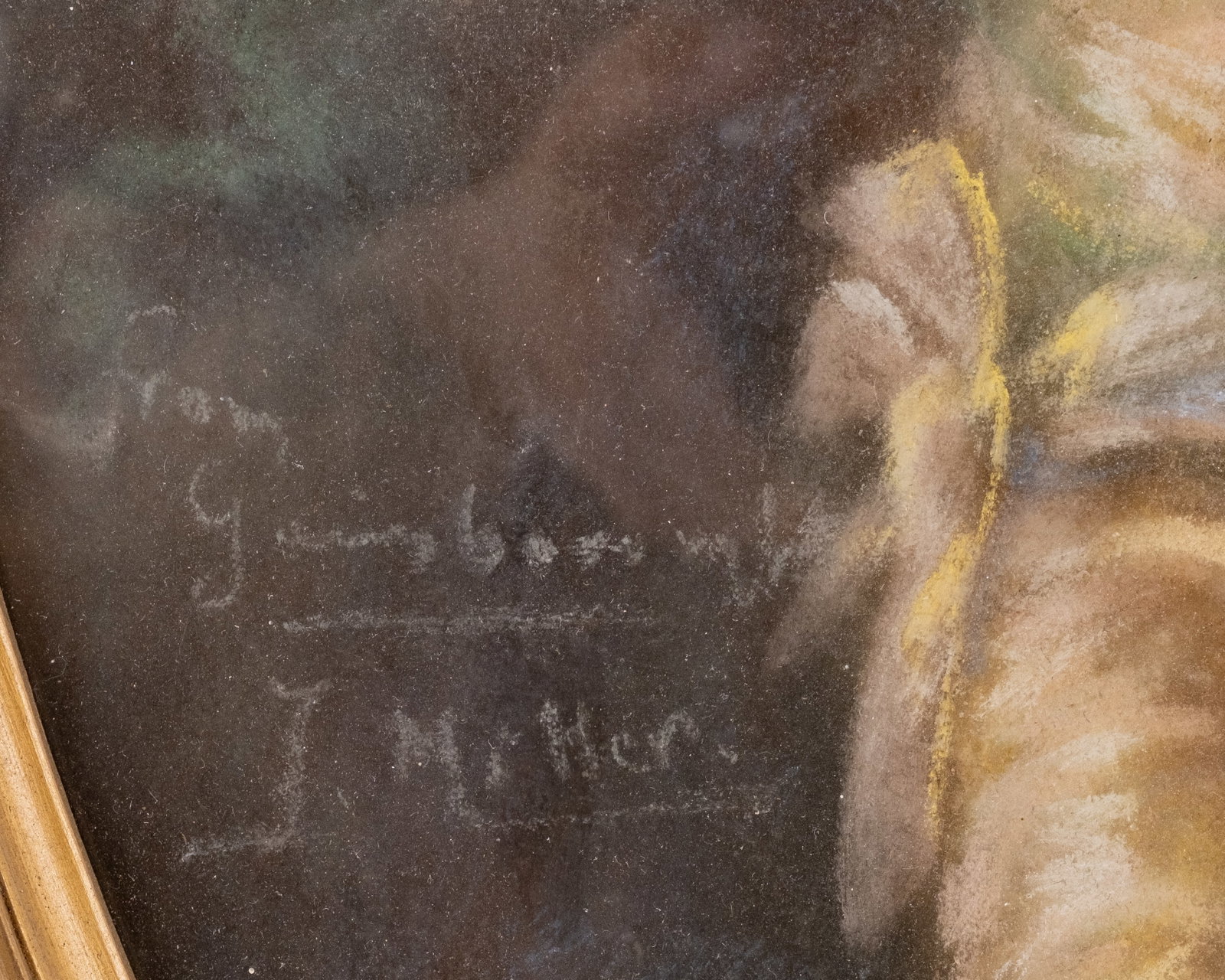 No Reserve: J. Miller Signed 'From Gainsborough' Portrait Pastel Painting - 3