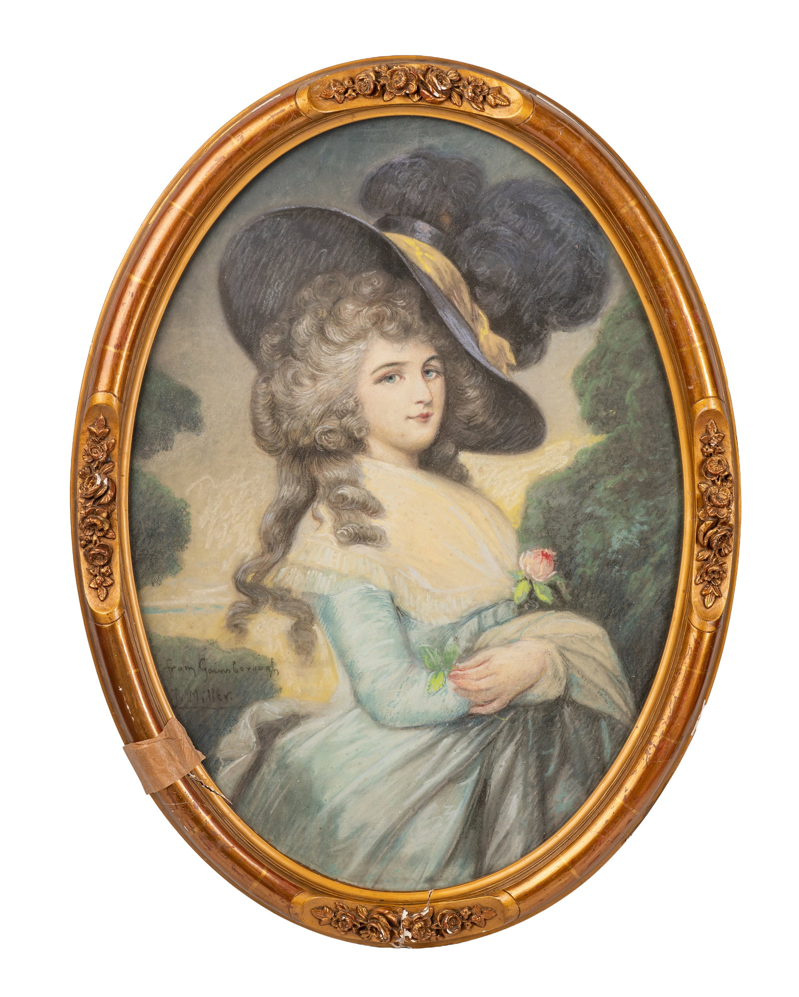No Reserve: J. Miller Signed 'From Gainsborough' Portrait of Georgiana, Duchess of Devonshire Pastel (1 of 7)