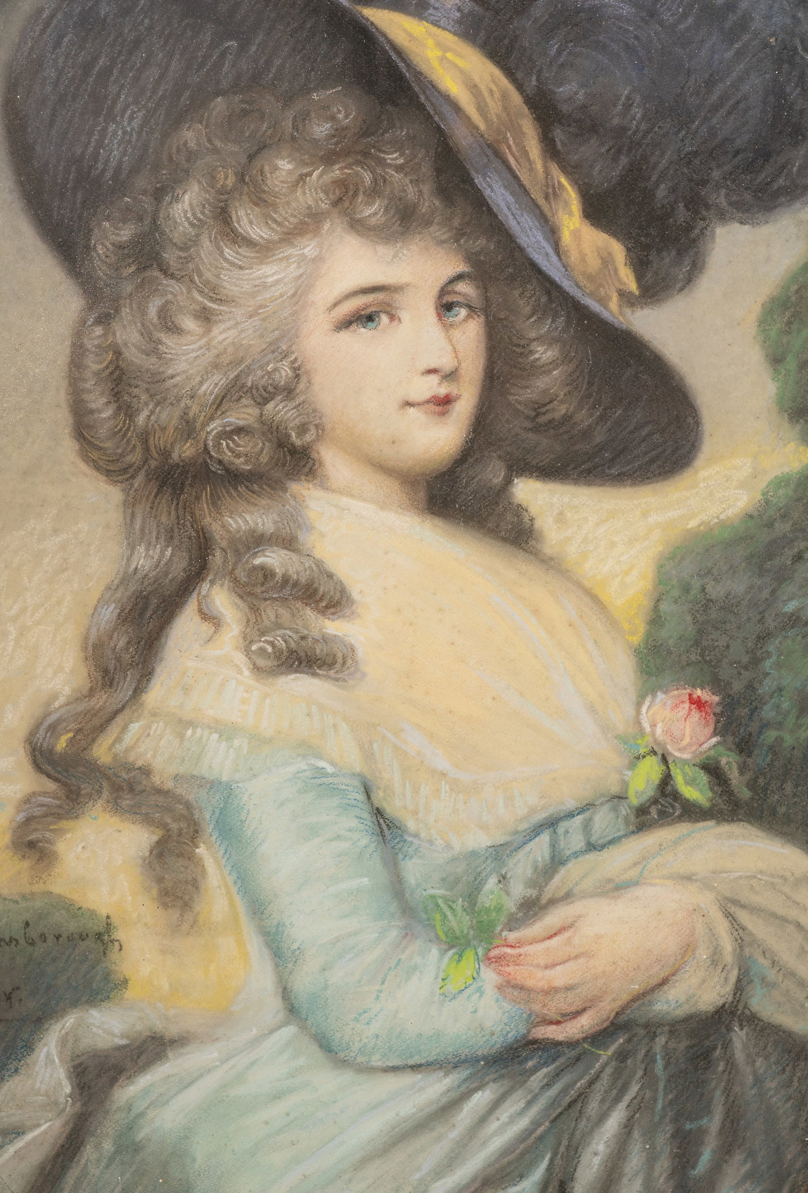 No Reserve: J. Miller Signed 'From Gainsborough' Portrait of Georgiana, Duchess of Devonshire Pastel - 4