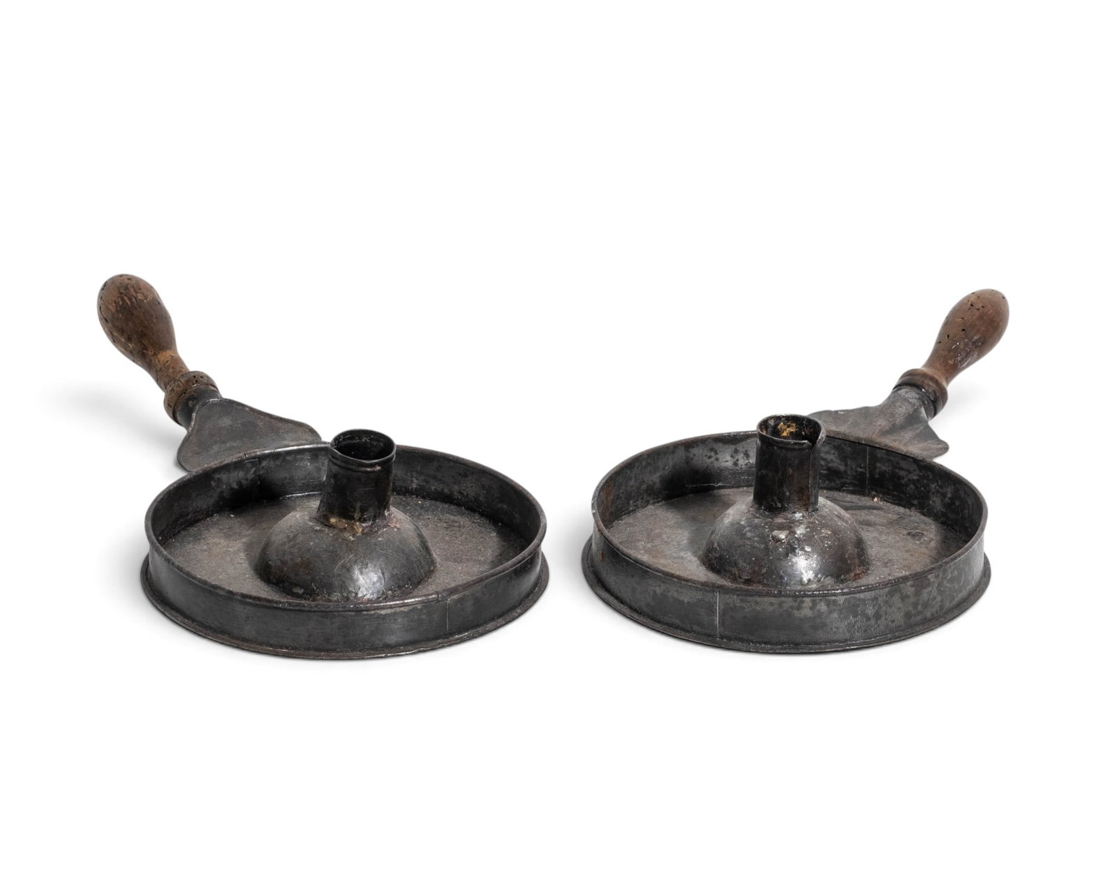 No Reserve: Pair of 18th Century Wood and Metal Hand Made Candlesticks (1 of 5)