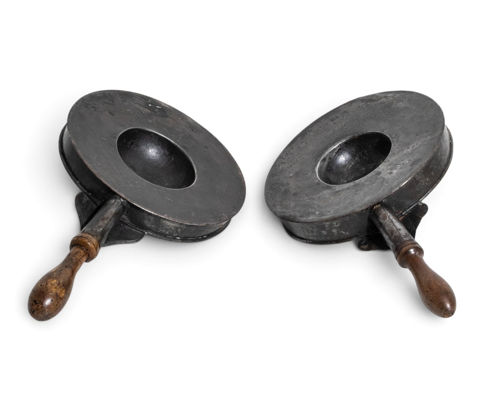 No Reserve: Pair of 18th Century Wood and Metal Hand Made Candlesticks - 5