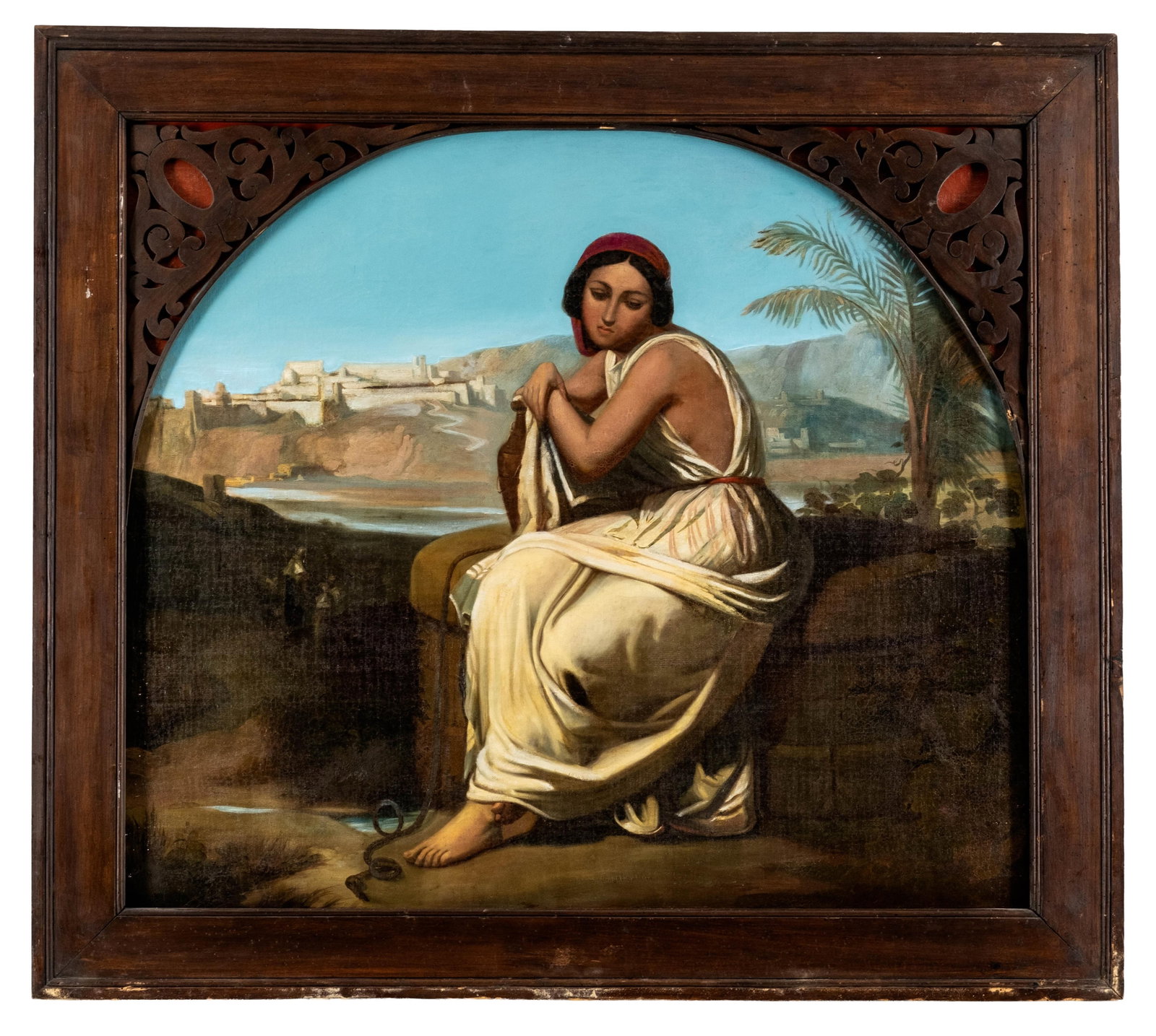 No Reserve: Romain Cazes Circle, Rebecca At The Well Before City Walls, Oil On Canvas Painting (1 of 8)