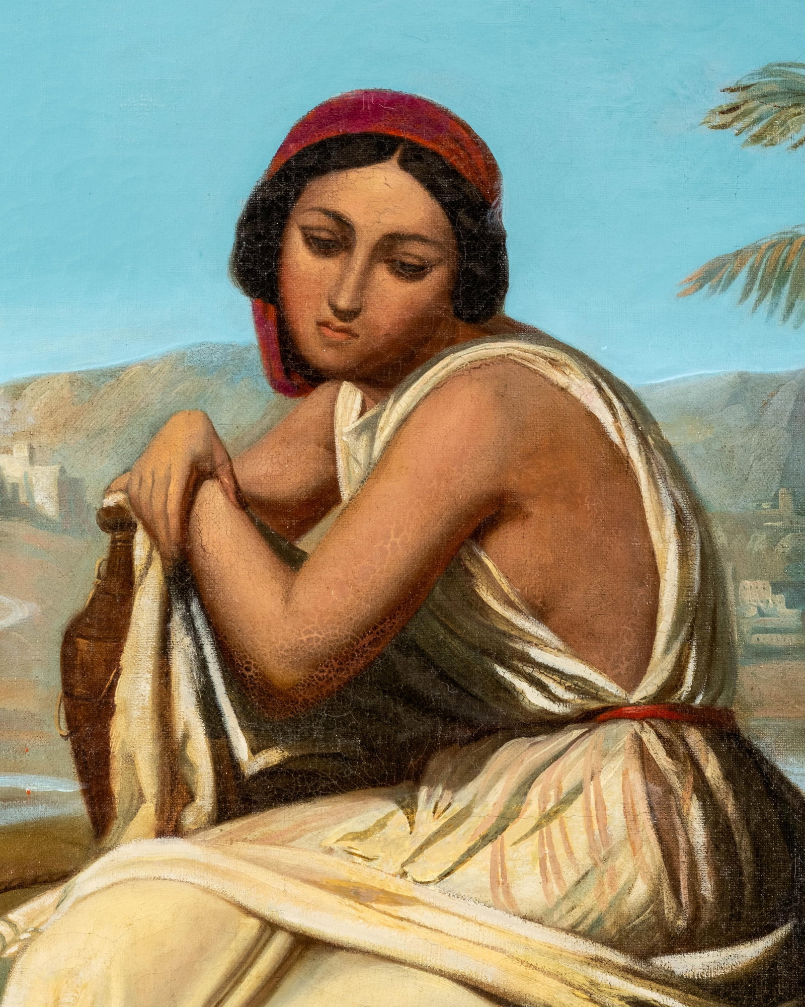 No Reserve: Romain Cazes Circle, Rebecca At The Well Before City Walls, Oil On Canvas Painting - 4