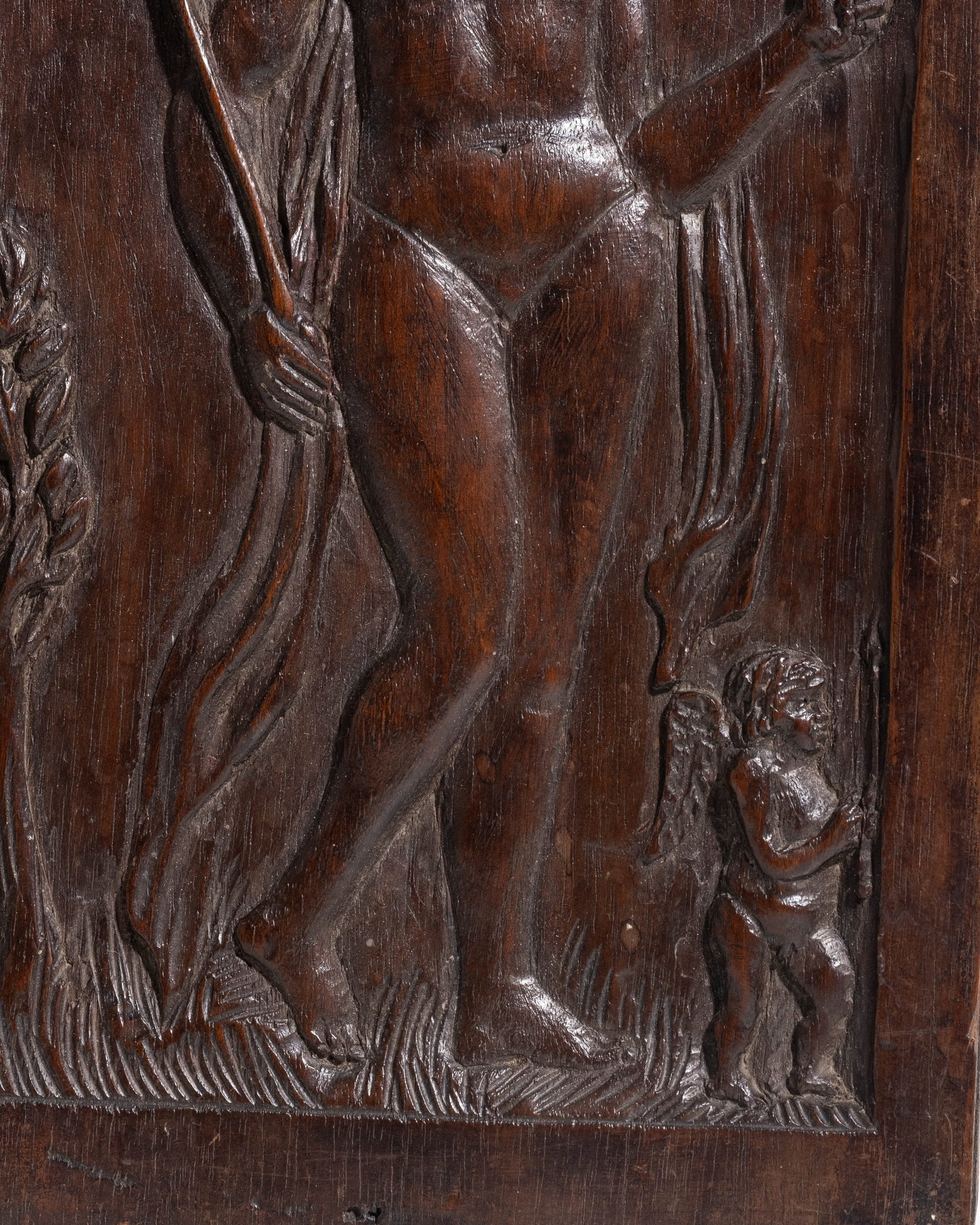 No Reserve: 17th Century Netherlandish Carved Walnut Venus and Cupid Relief Panel - 3