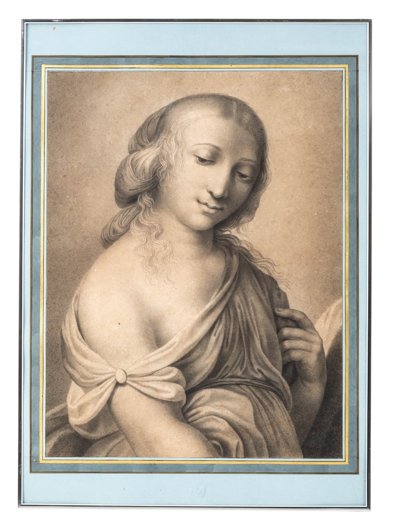 No Reserve: After Raphael, Portrait of a Woman Antique Drawing, Signed - 4