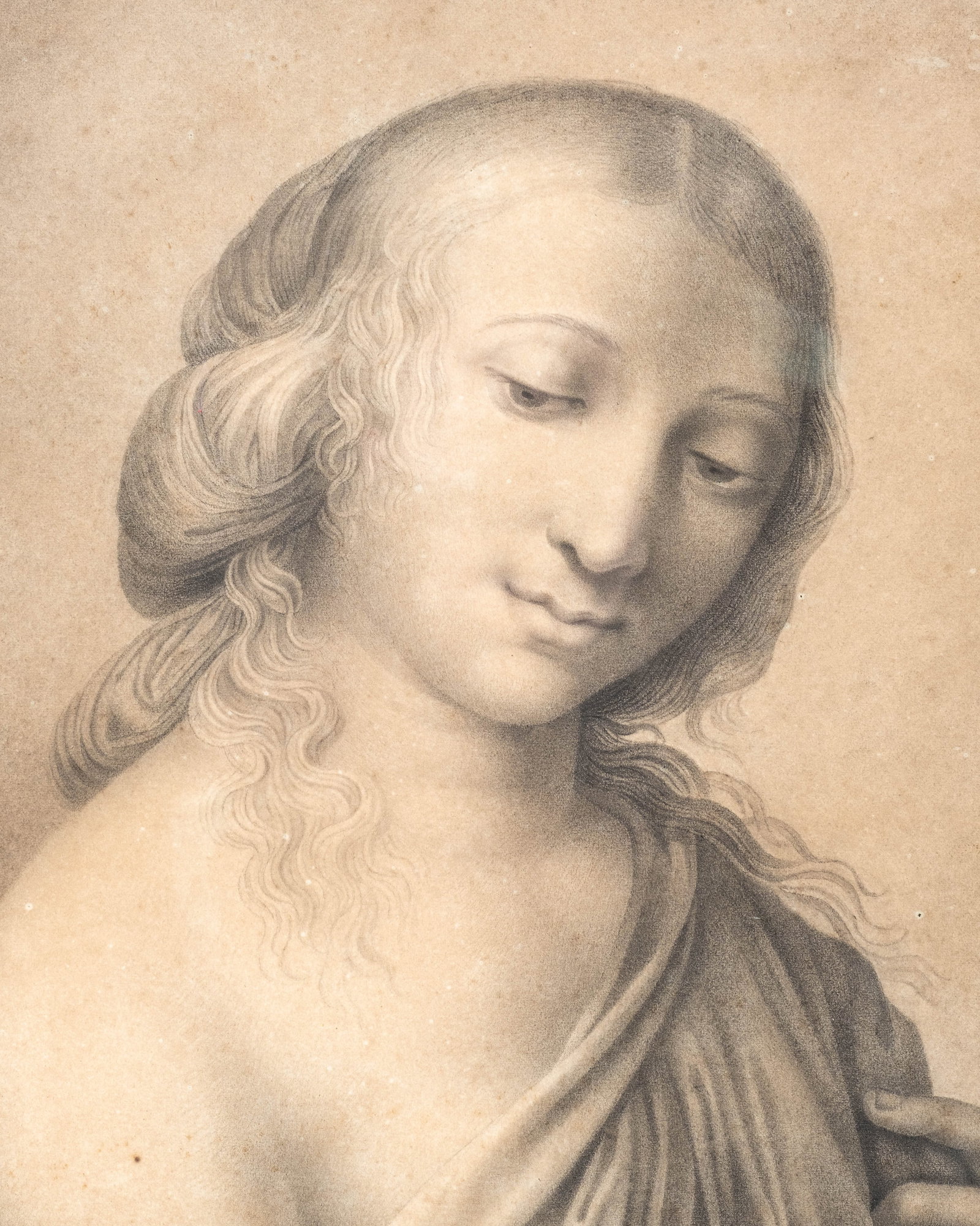 No Reserve: After Raphael, Portrait of a Woman Antique Drawing, Signed - 5