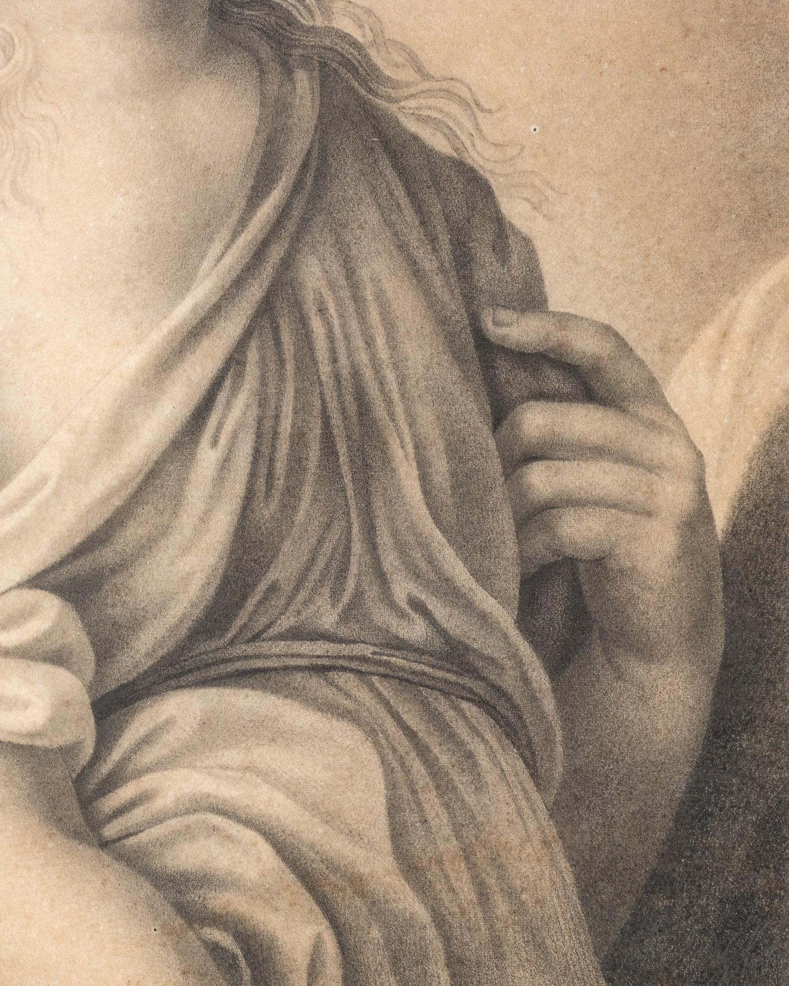 No Reserve: After Raphael, Portrait of a Woman Antique Drawing, Signed - 6