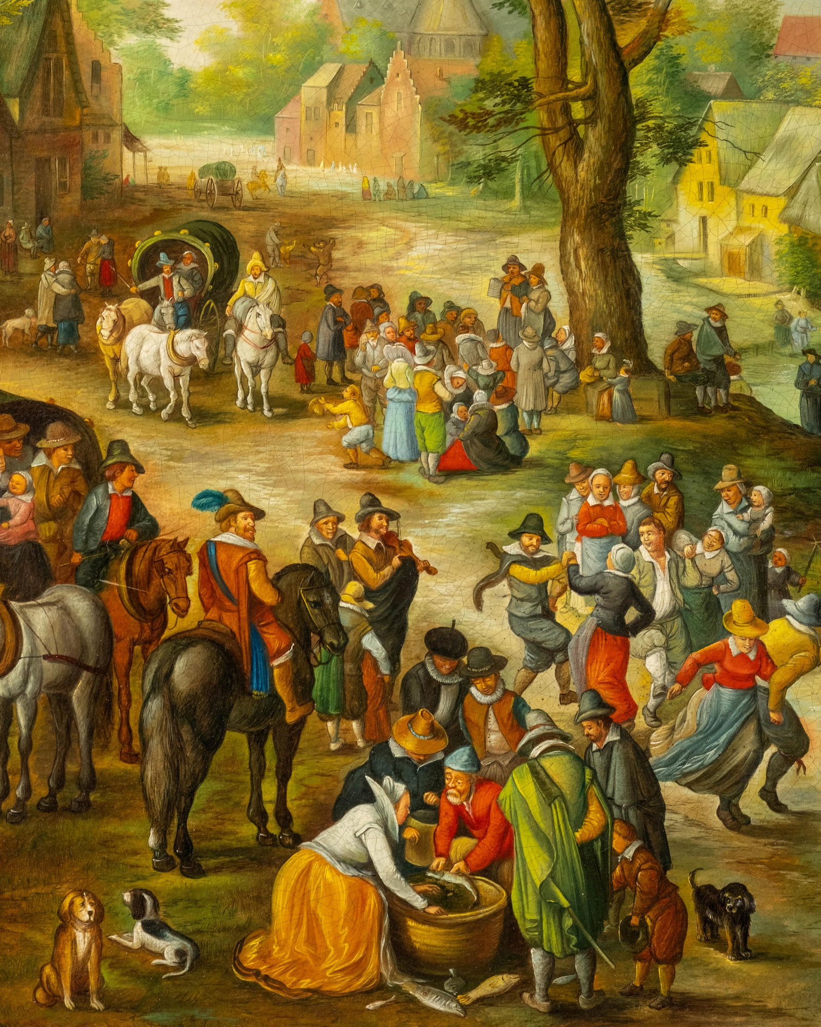 Jan Brueghel style Animated River Scene Oil Painting, Signed illeg. - 2
