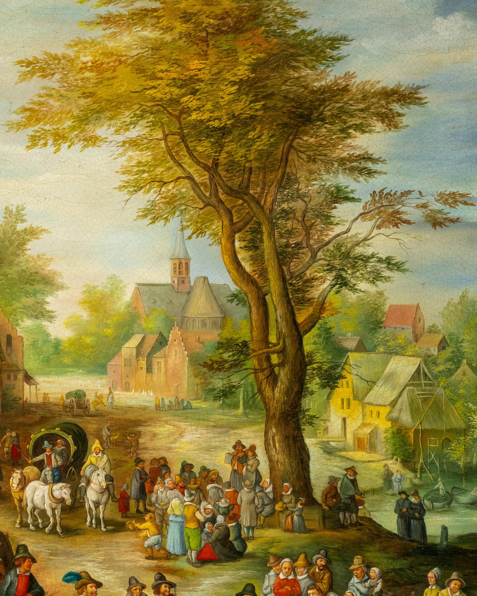 Jan Brueghel style Animated River Scene Oil Painting, Signed illeg. - 7