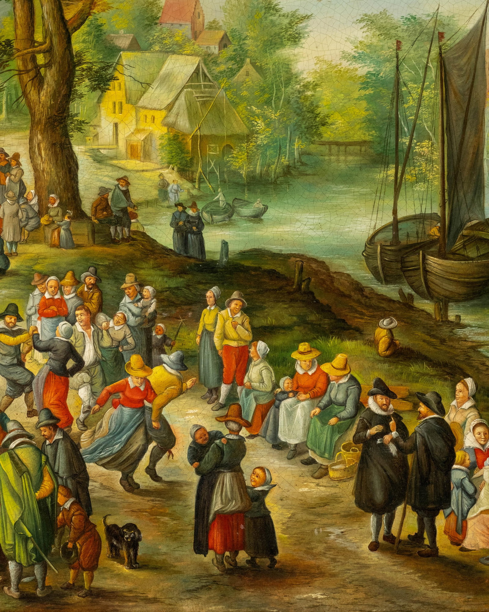 Jan Brueghel style Animated River Scene Oil Painting, Signed illeg. - 8