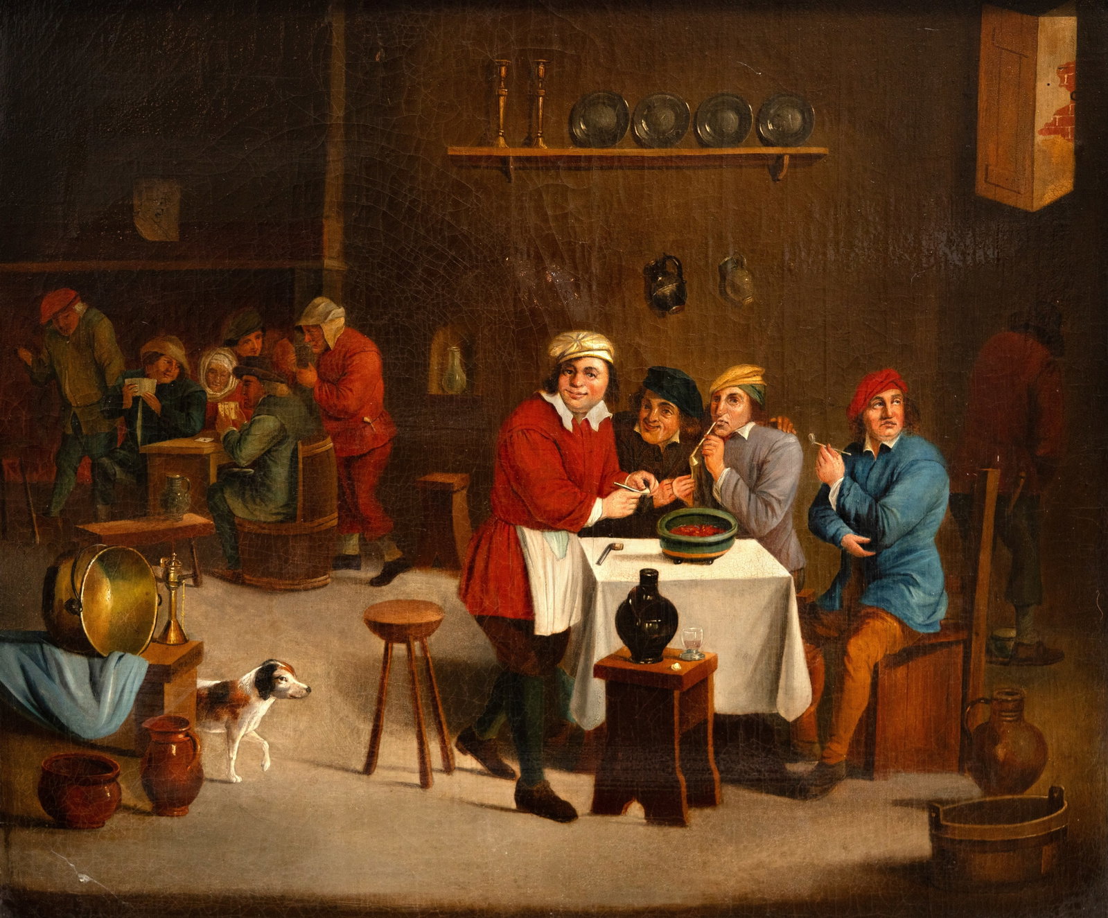 No Reserve: David Teniers II, Signed 'D. Tenier' Tavern Scene Oil Painting (1 of 7)