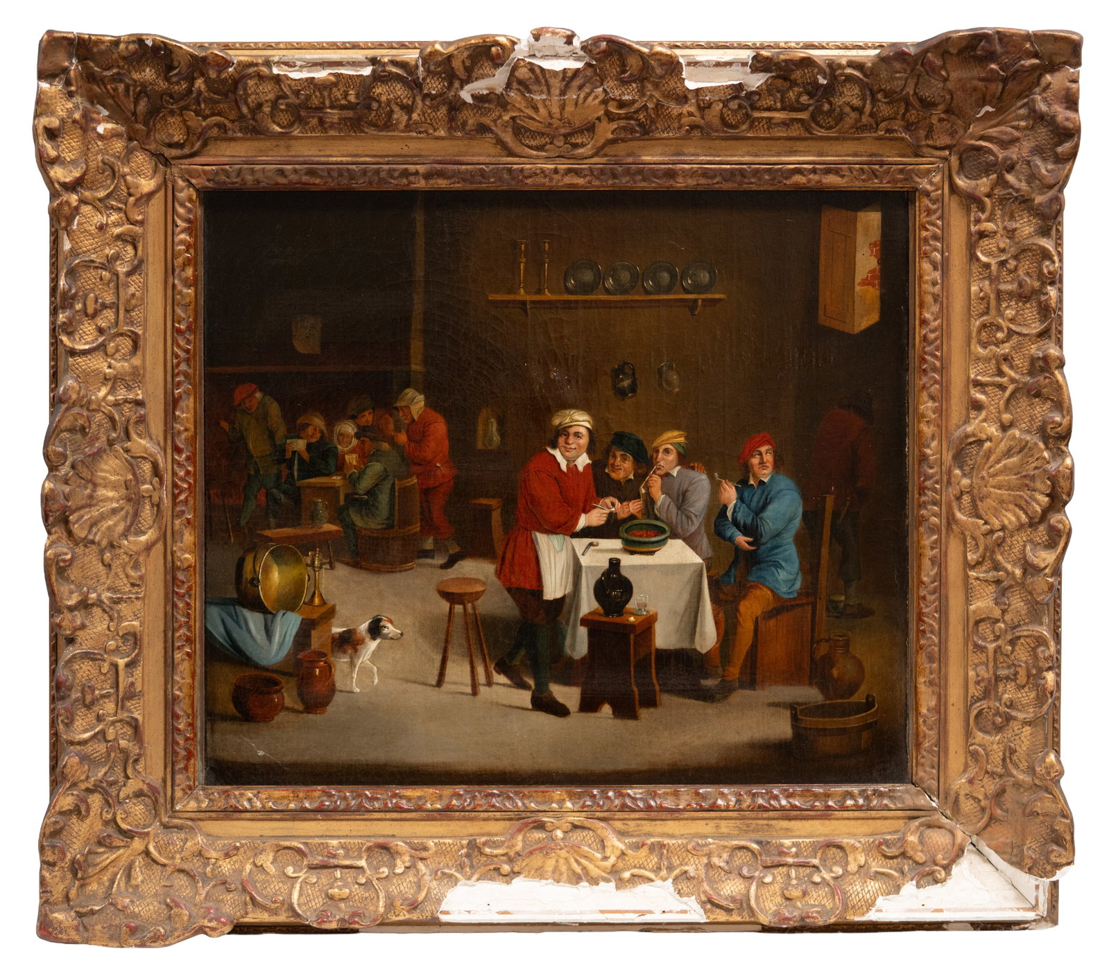 No Reserve: David Teniers II, Signed 'D. Tenier' Tavern Scene Oil Painting - 4