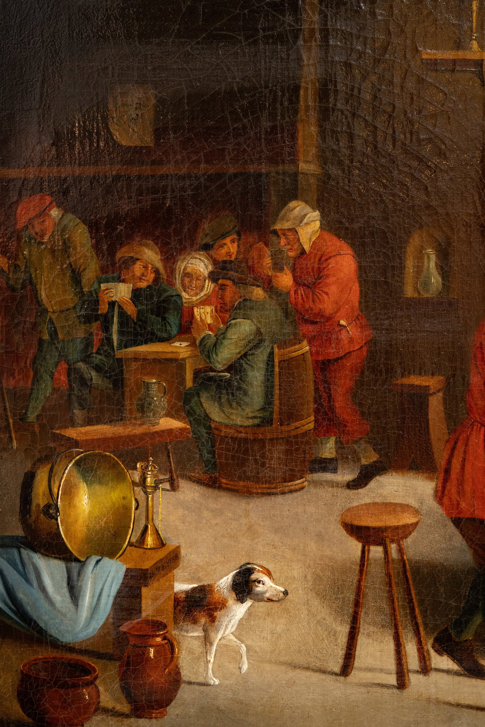 No Reserve: David Teniers II, Signed 'D. Tenier' Tavern Scene Oil Painting - 7