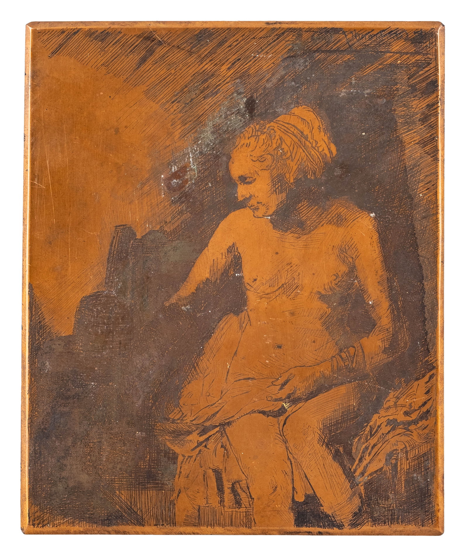 No Reserve: After Rembrandt van Rijn, Woman Sitting Half-Dressed Beside a Stove, Inscribed 1658 - 3